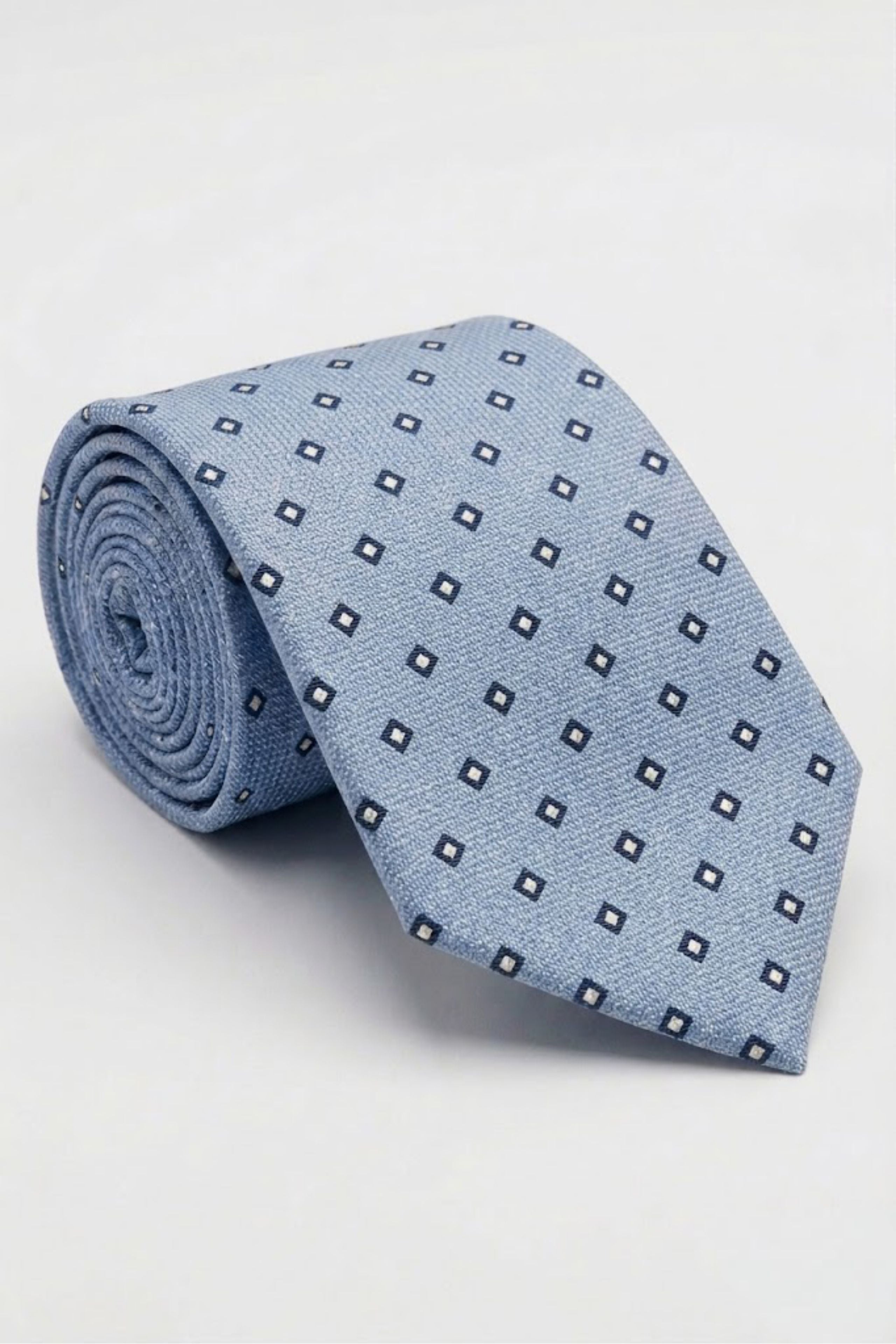 Cravate en Soie à Motif Losanges - Carreaux bleu clair