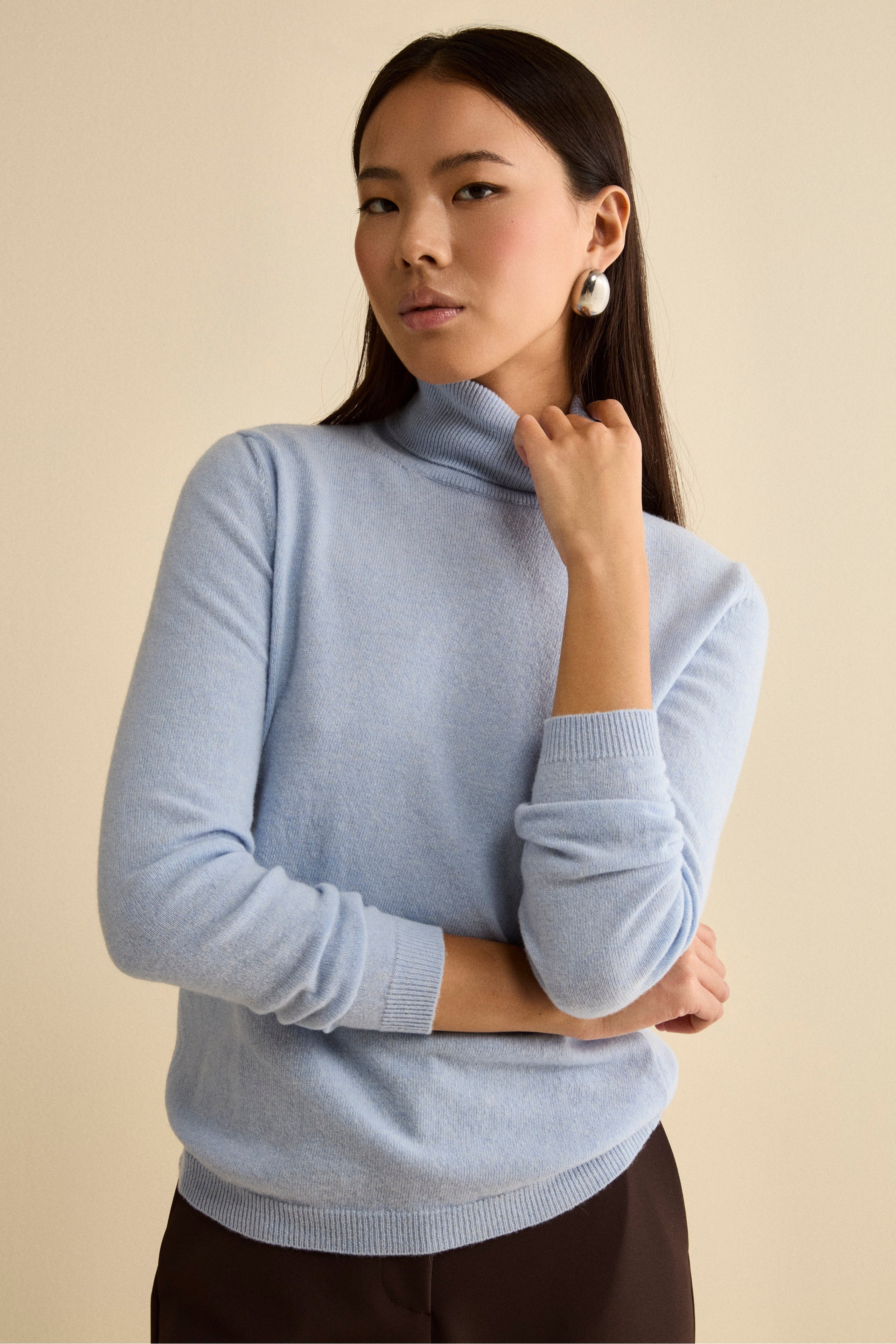 Wool and cashmere turtleneck - Light blue