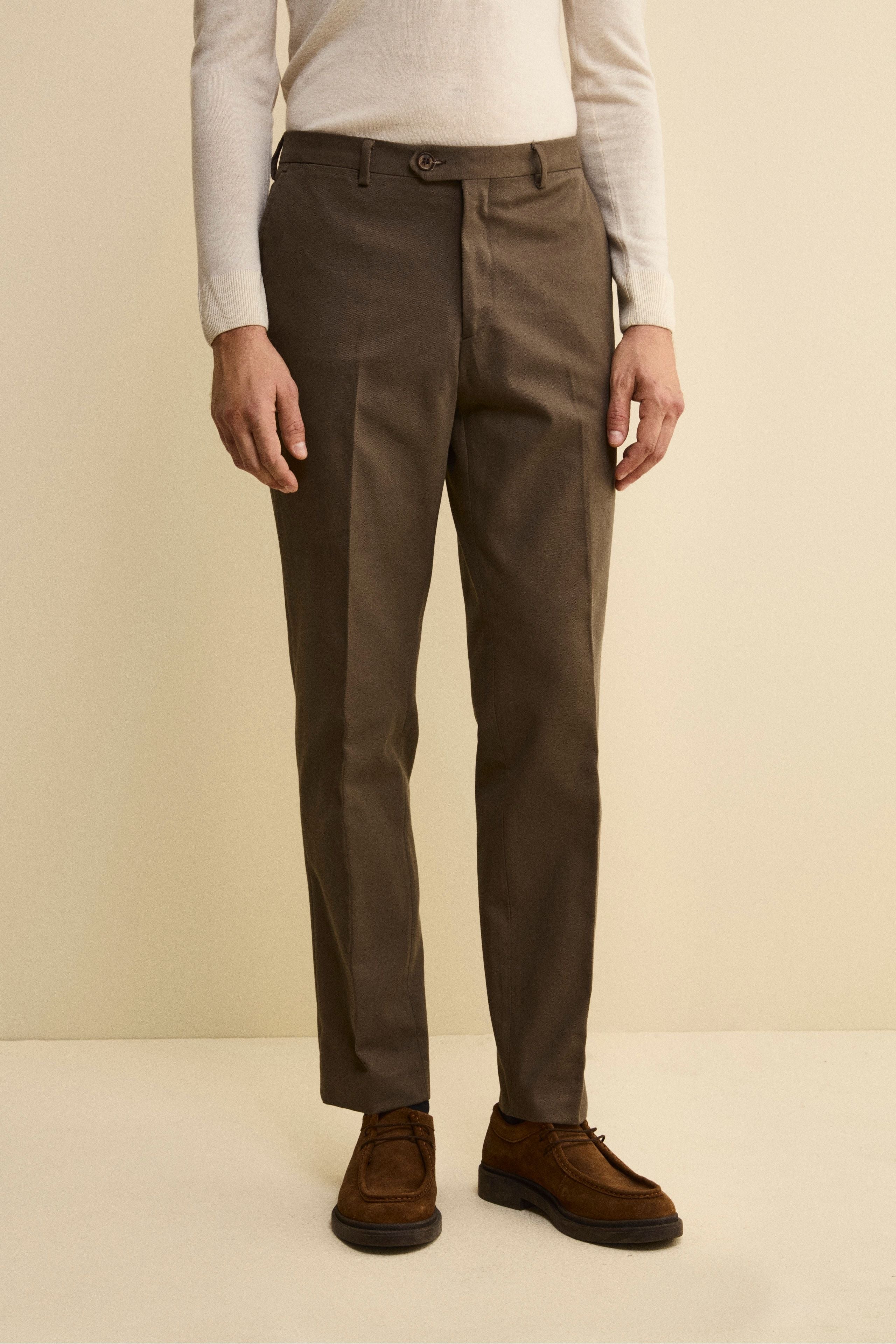 Regular Fit Chino Trousers in Gabardine - LIGHT BROWN