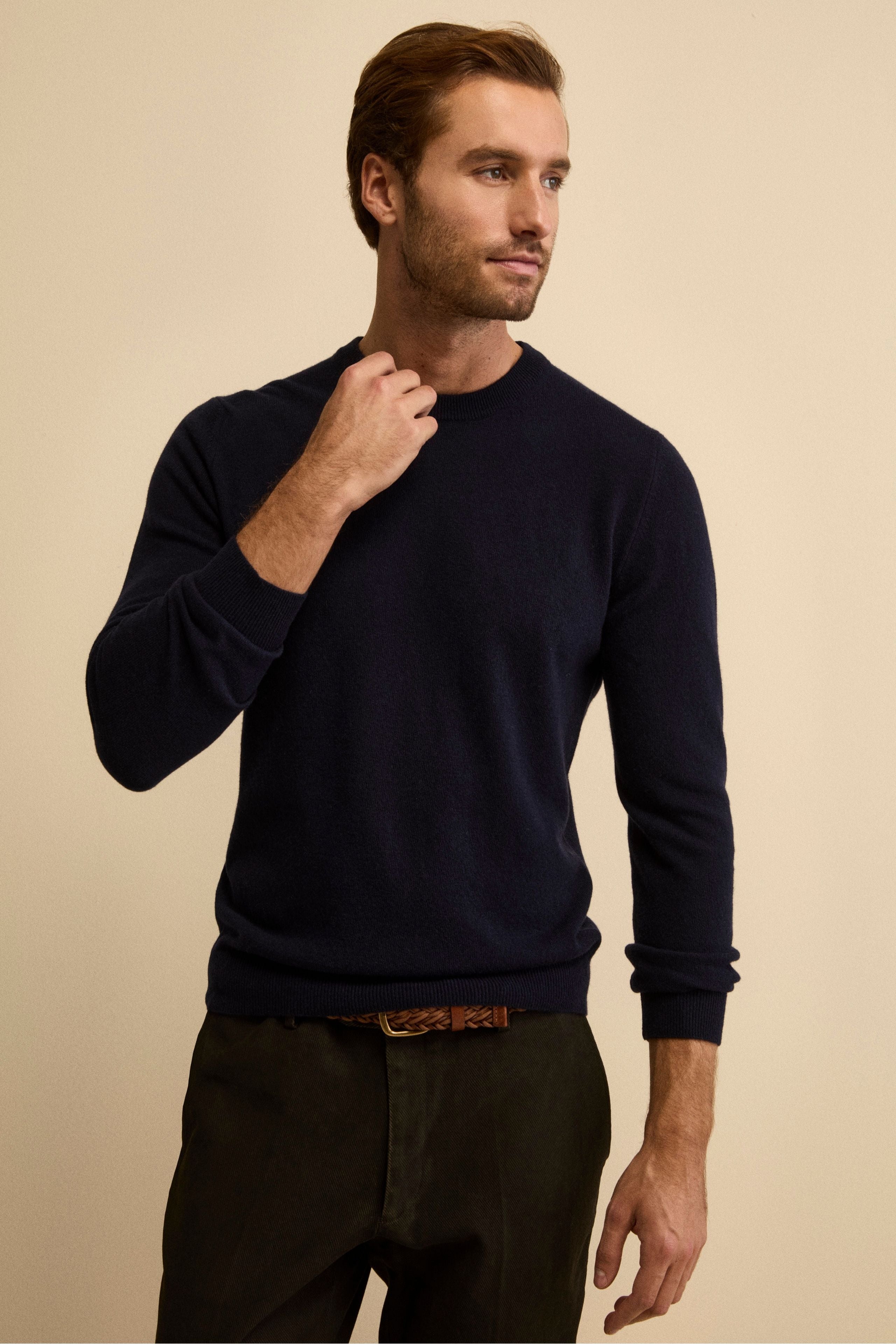 Crew-neck sweater in wool - Midnight blue