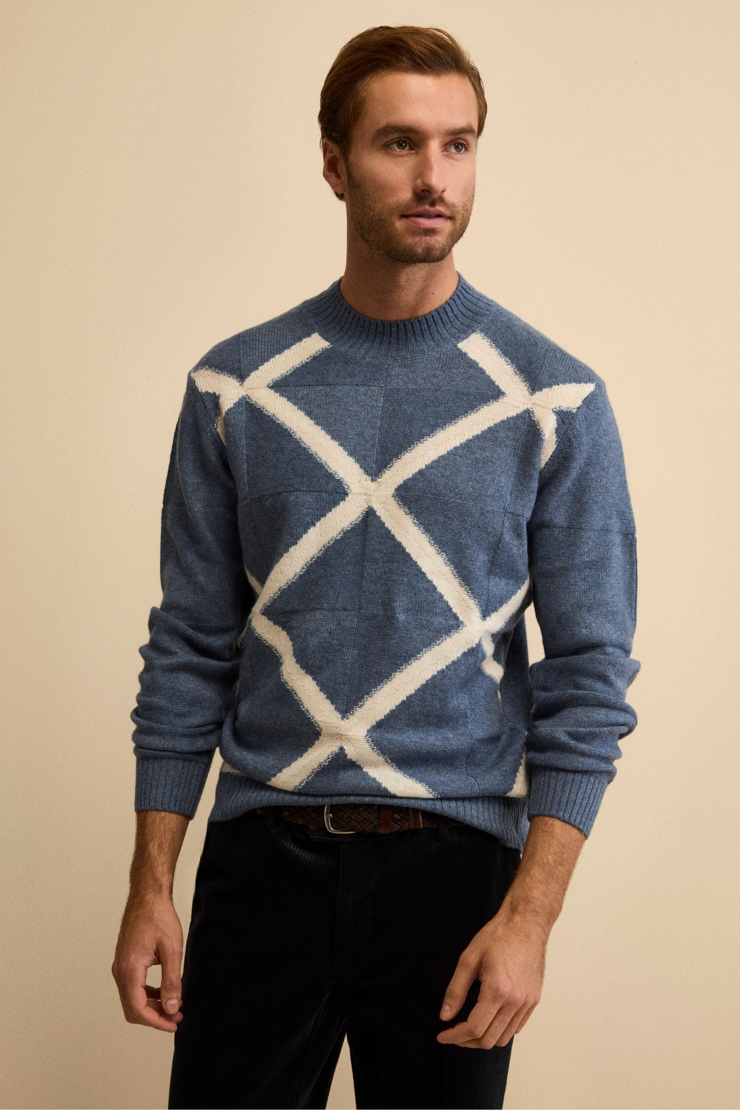 Jacquard Mock Neck in Wool and Cashmere - Melange Jeans