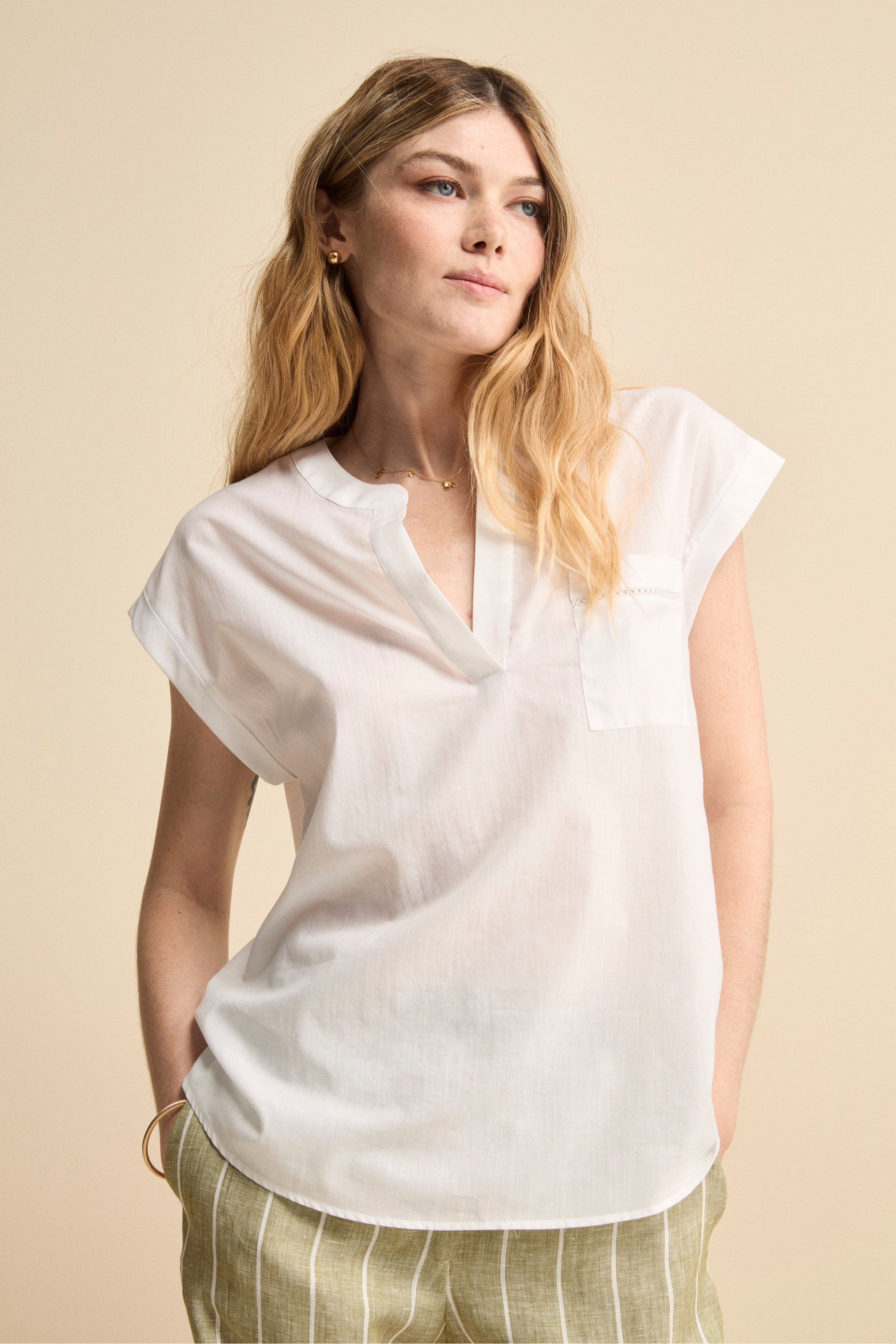 Top Leggero in Cotone con Taschino - PANNA