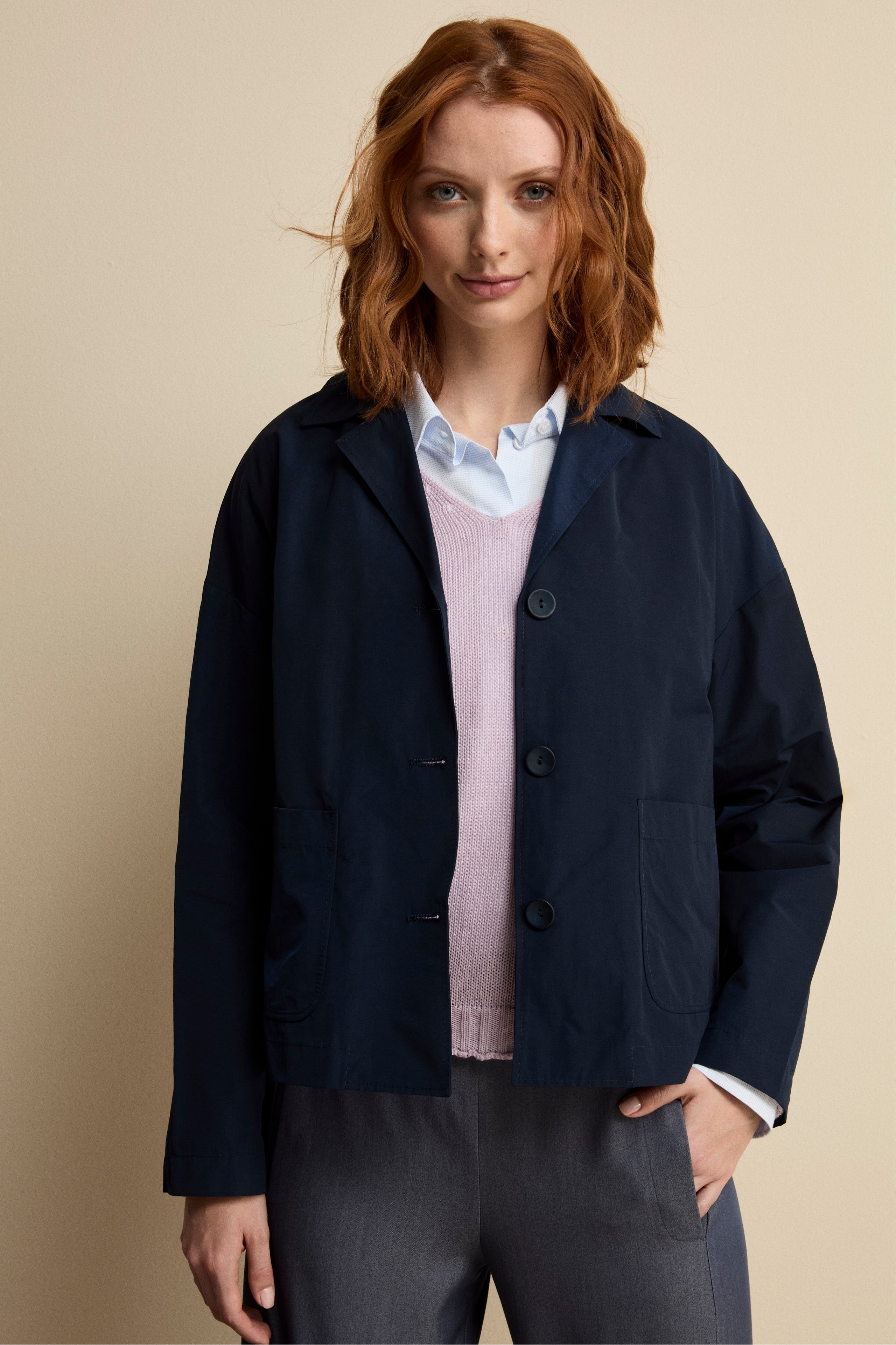 Giacca Impermeabile Sfoderata in Misto Cotone - BLU