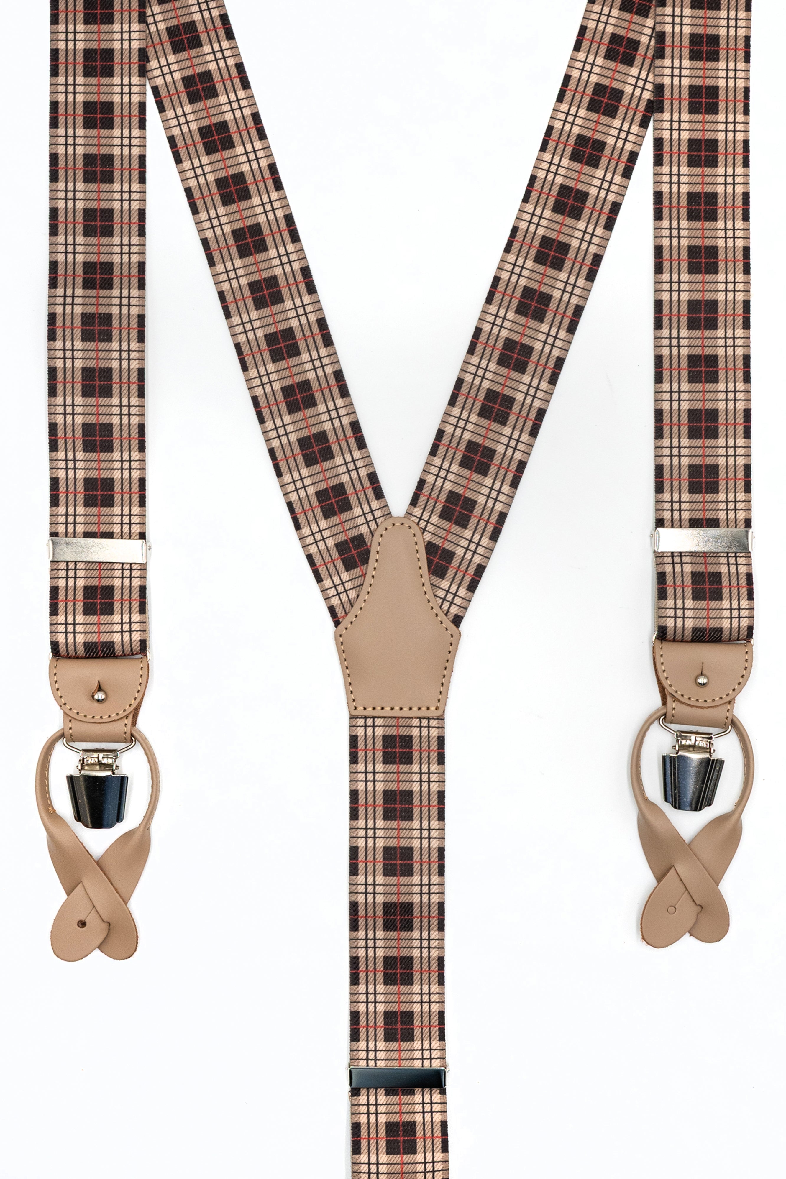 Bretelle Elasticizzate con Clip e Asole in Pelle - NOCCIOLA QUADRI