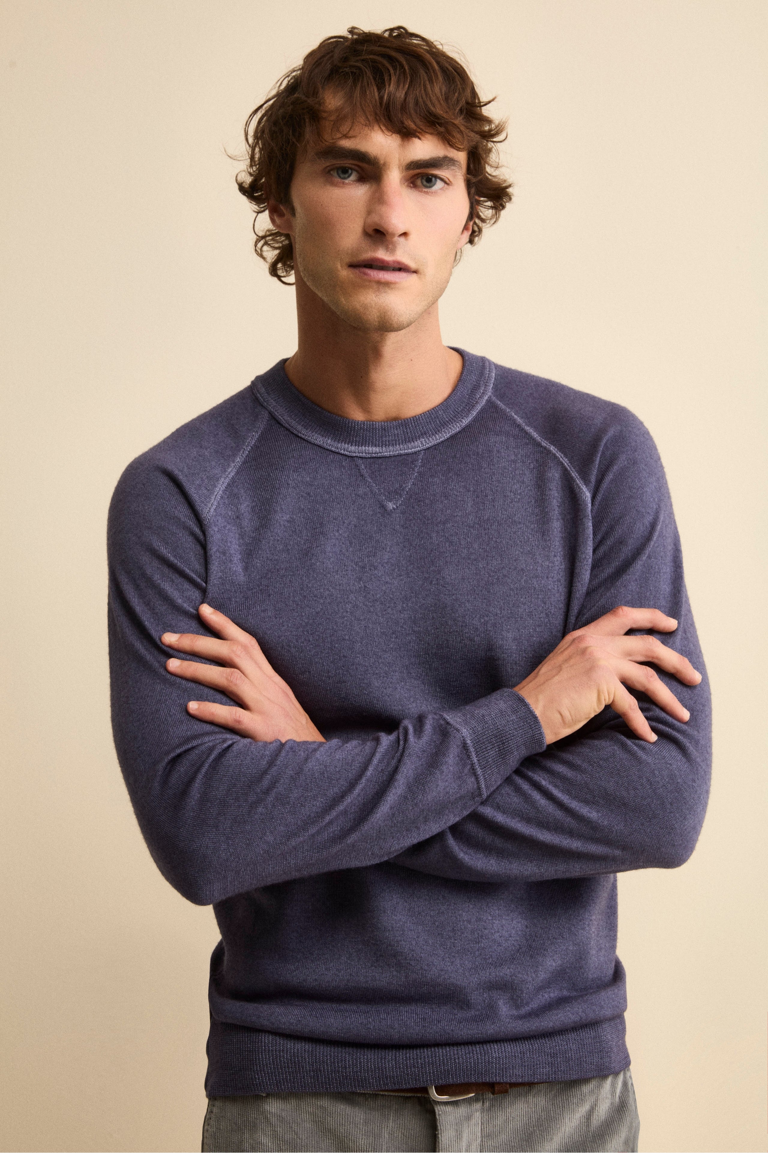 Raglan Crewneck Sweater in Merino Wool - DENIM