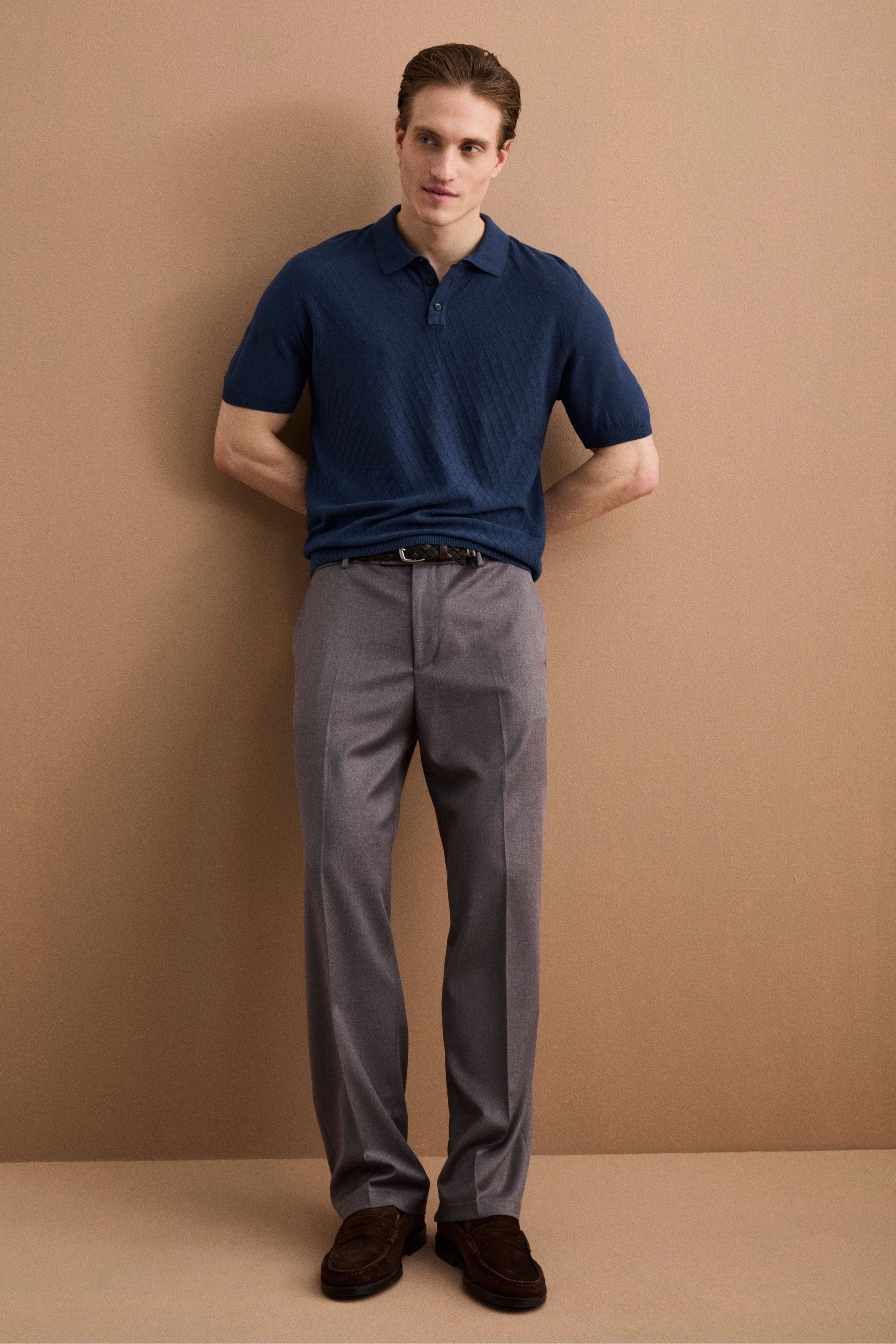 Polo Mezza Manica a Rombi in Cotone Piquet - BLU CHIARO