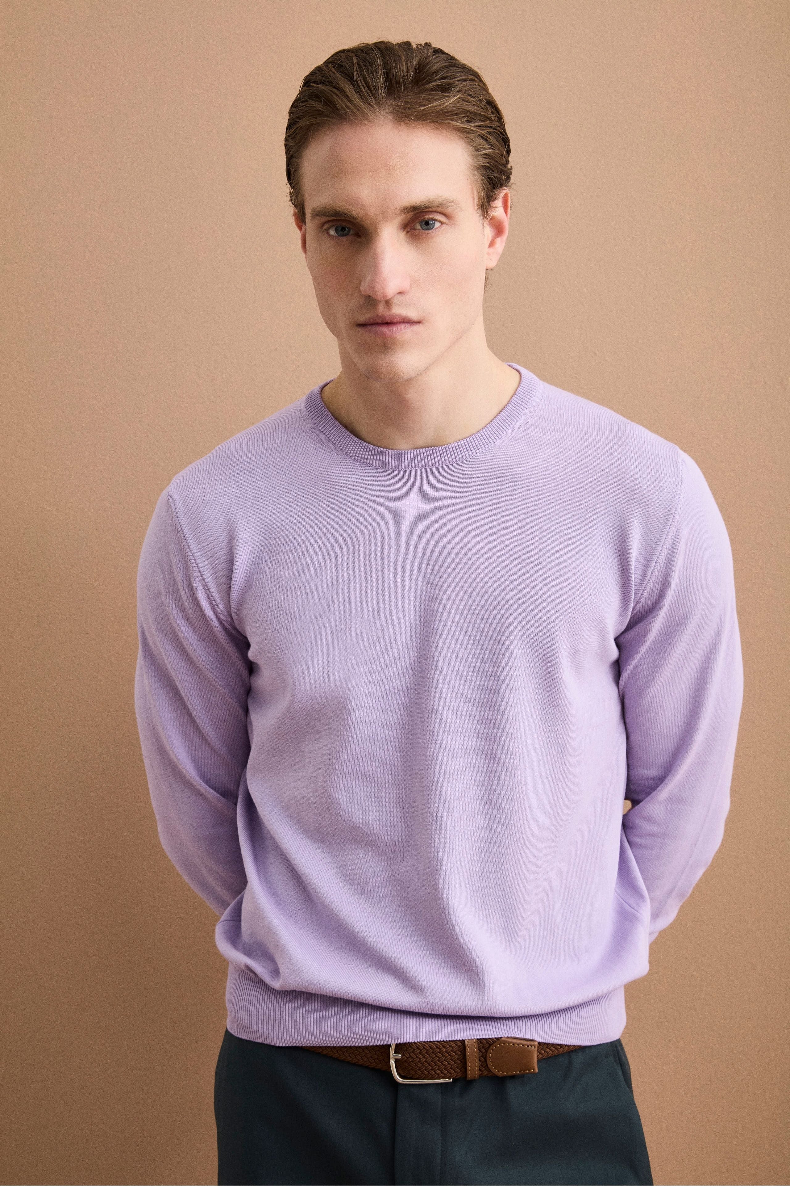 Baumwollpullover mit Rundhalsausschnitt - Lavendel
