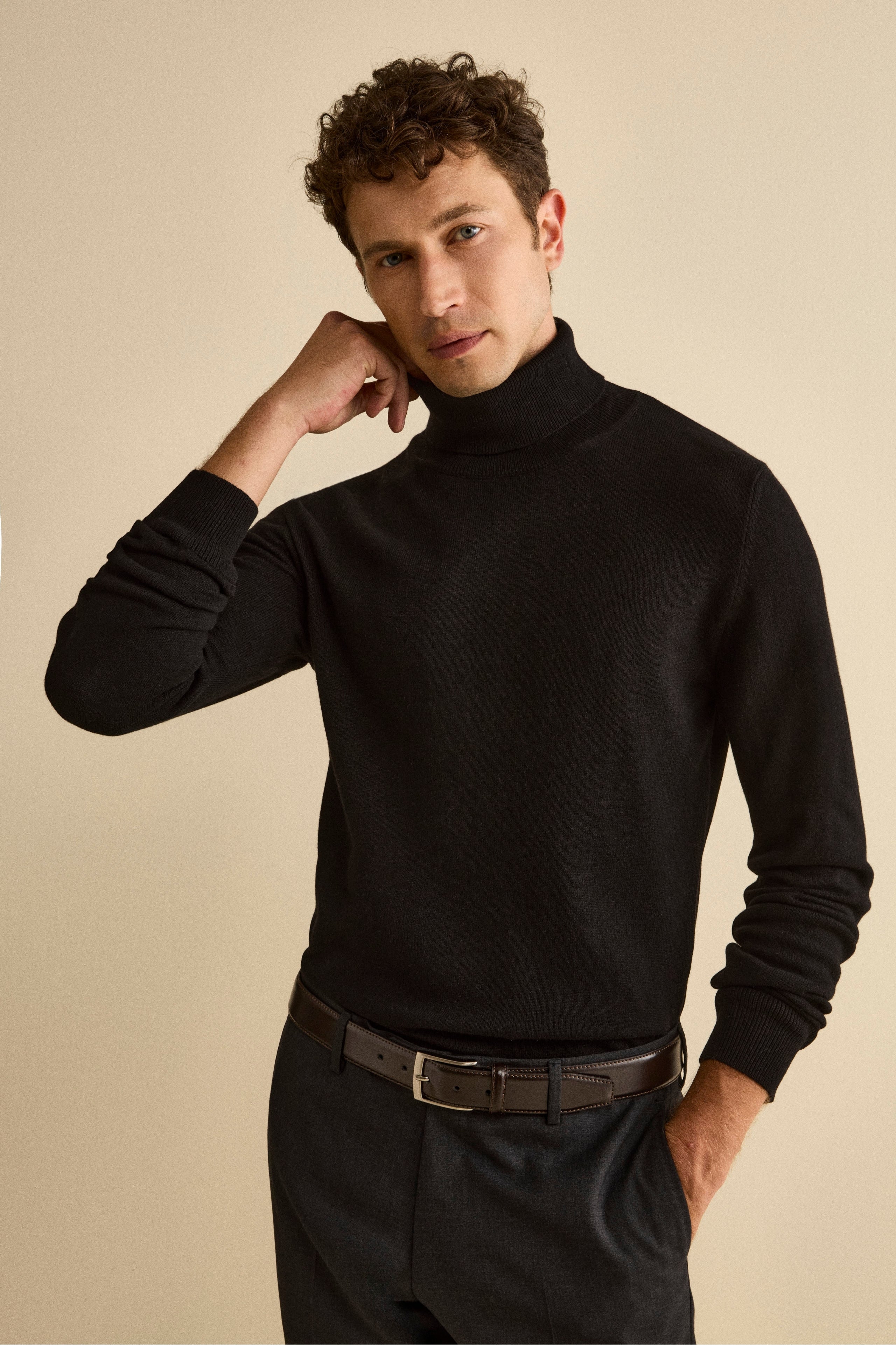 Silk and cashmere turtleneck - BLACK