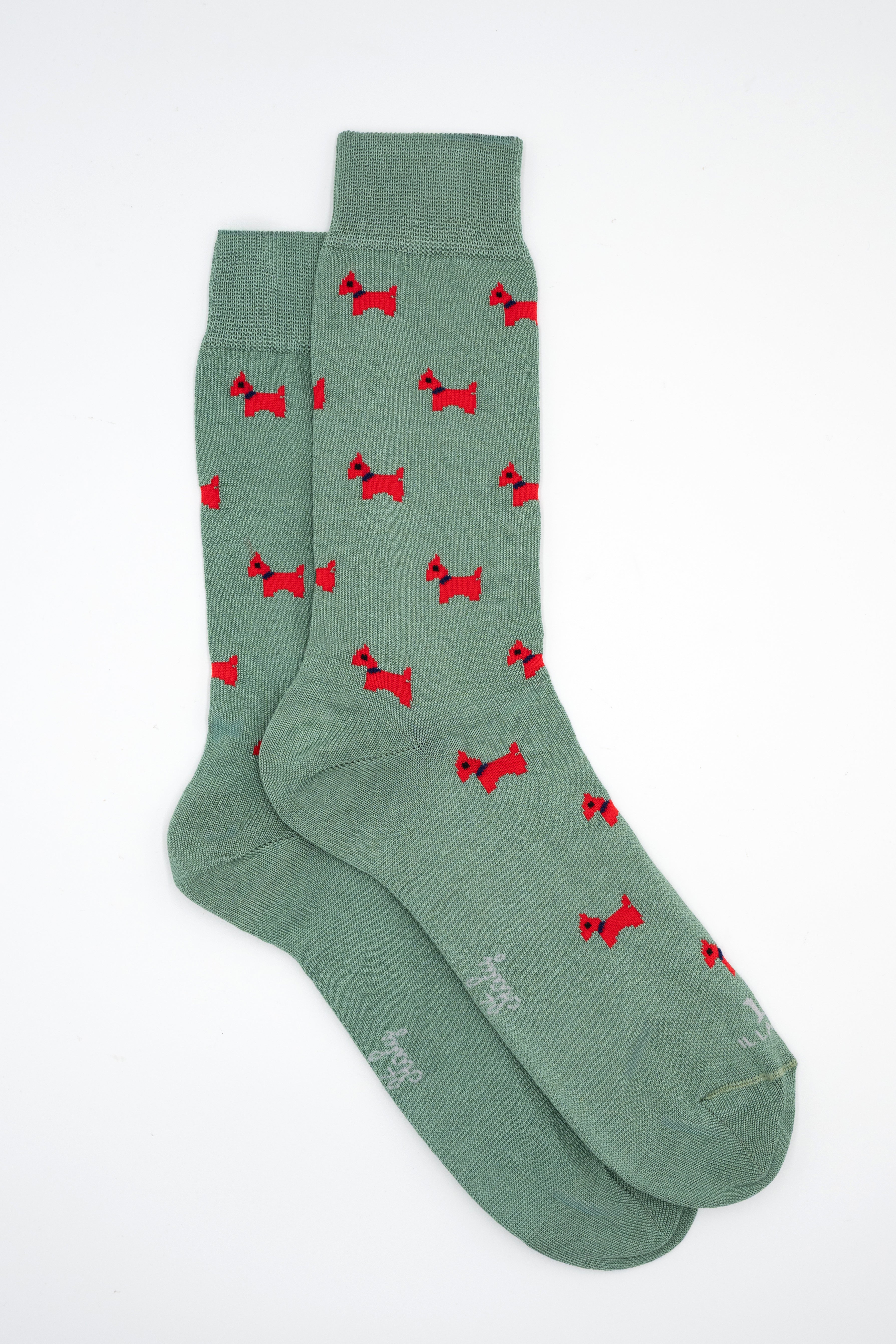 Calze Corte in Cotone Fantasia Cani - VERDE/ROSSO