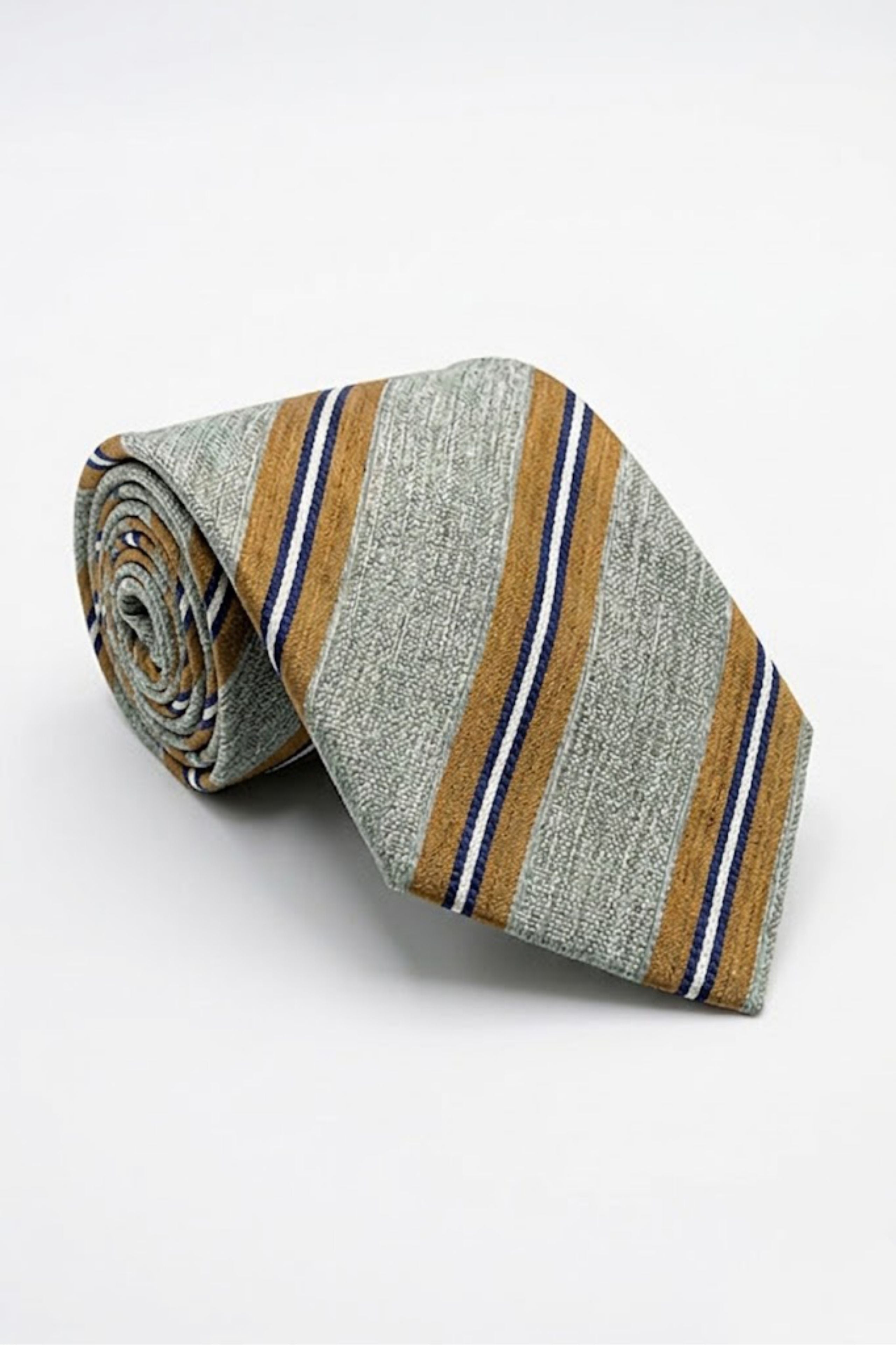 Cravate en Lin et Soie à Rayures - Rayure beige