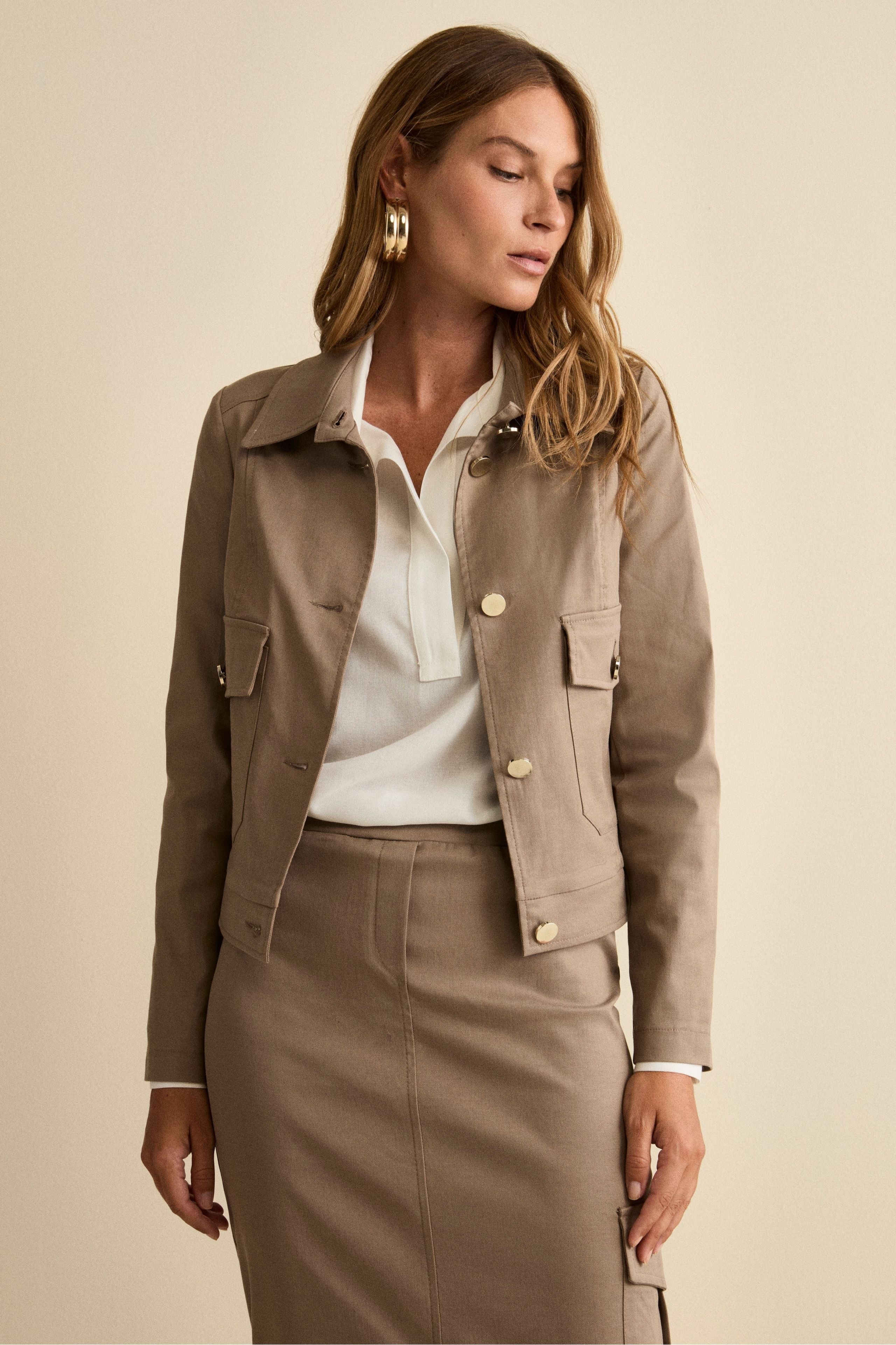 Short Gabardine Jacket with Pockets - gray
