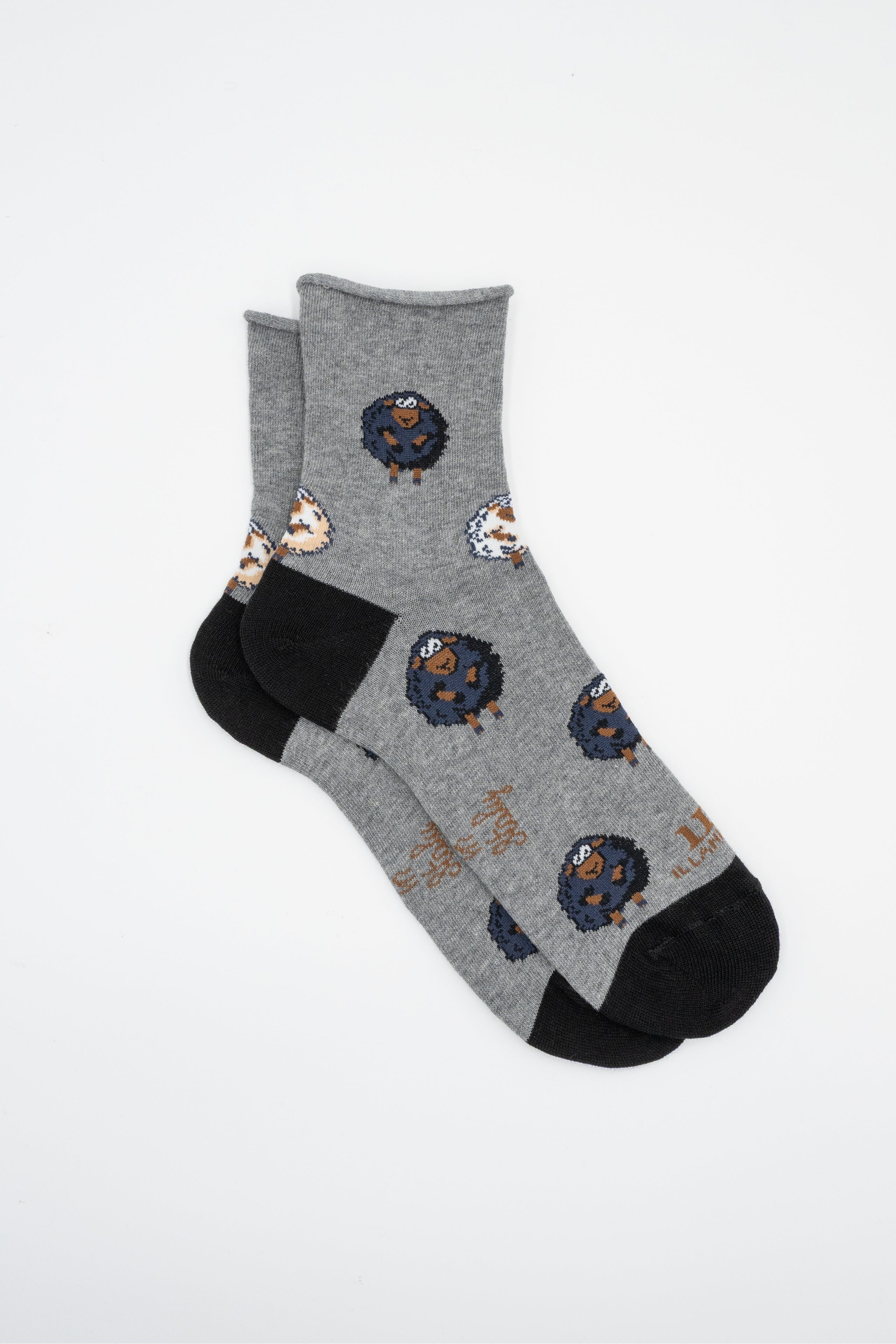 Short Socks with Sheep Pattern - Light grey