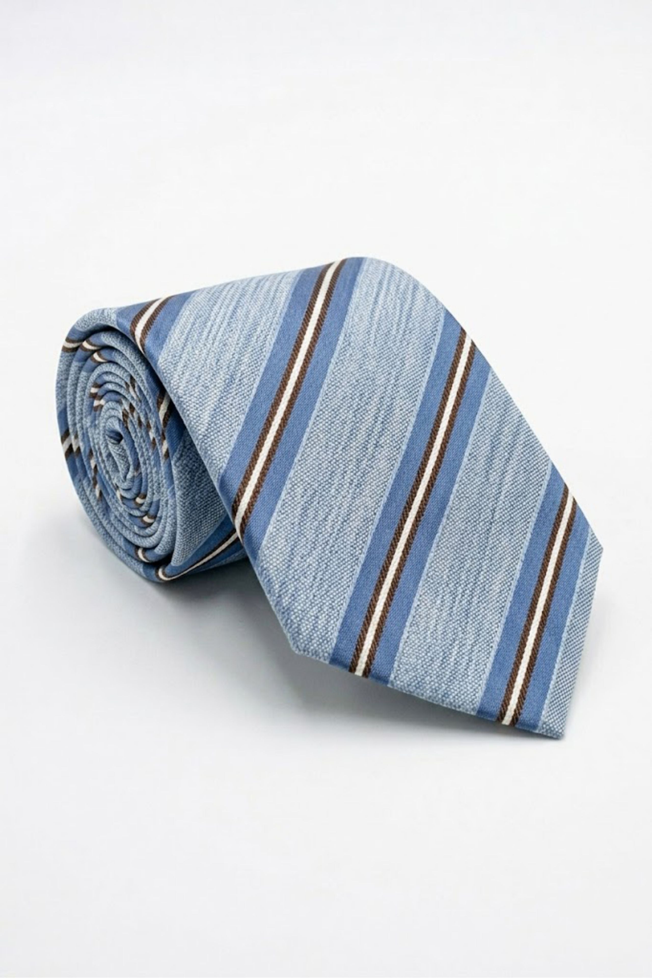 Cravate en Lin et Soie à Rayures - Rayures bleu clair
