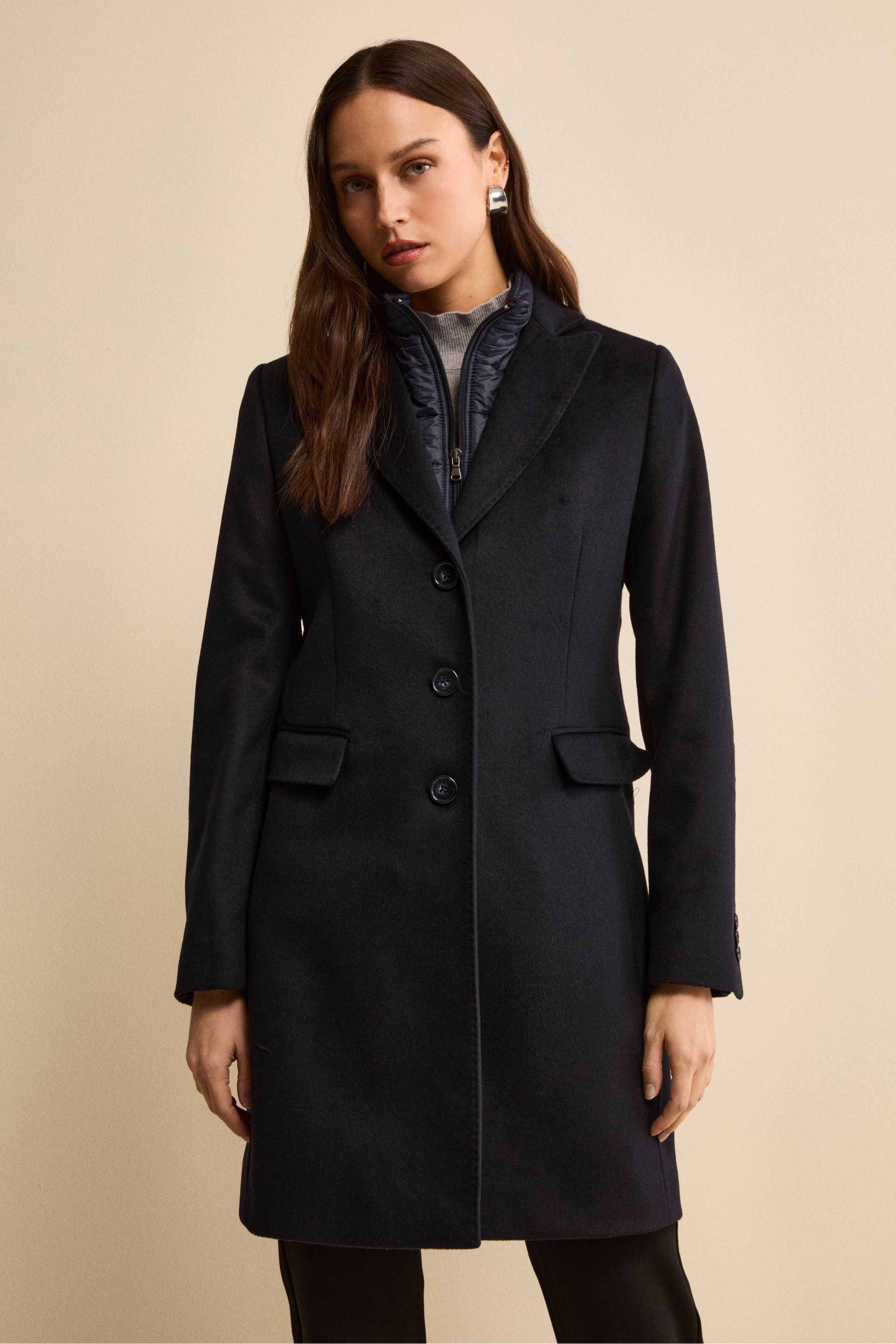 Midi Coat in Wool and Cashmere with Bib - BLUE