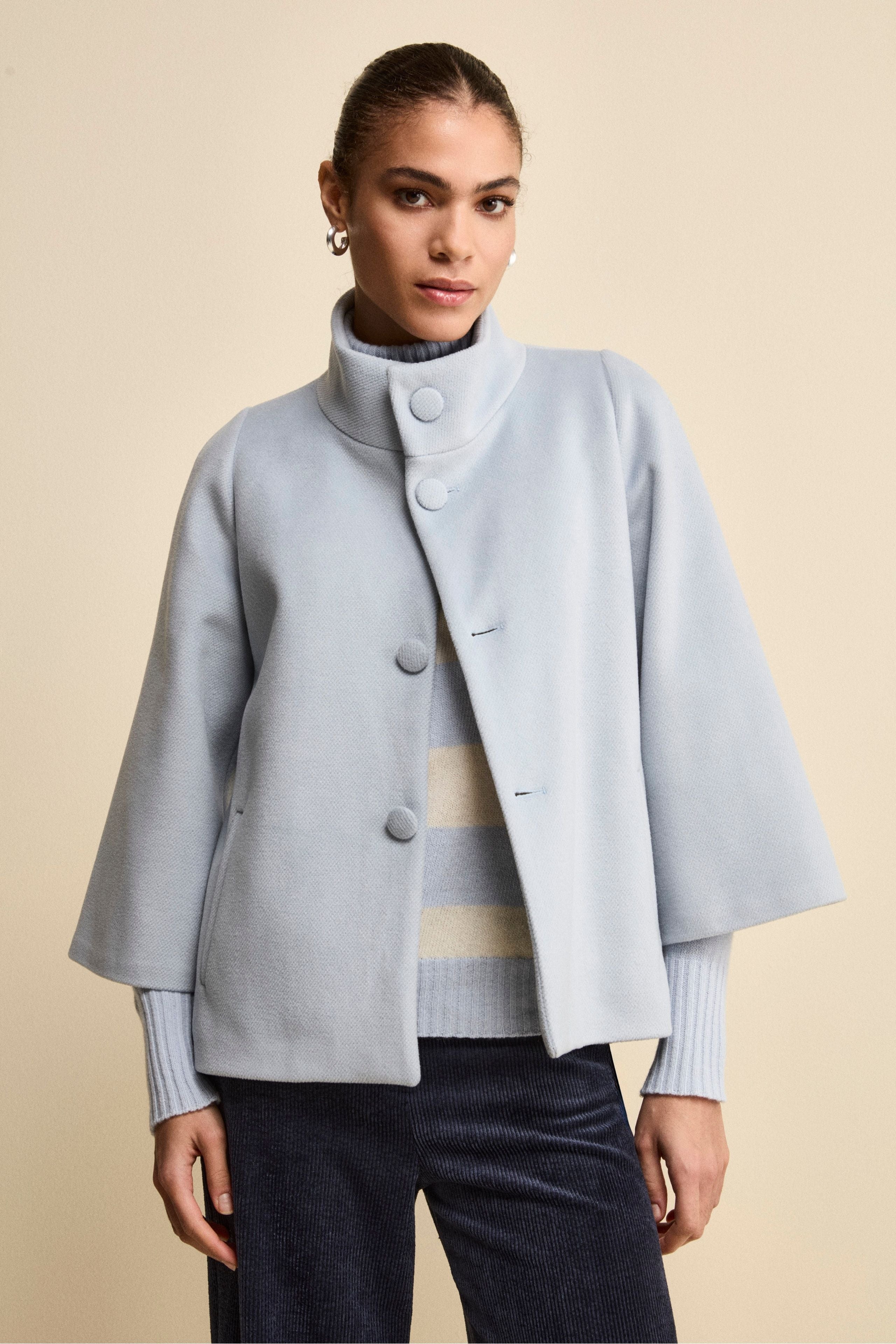 Short Flared Coat with Lining - Dust grey