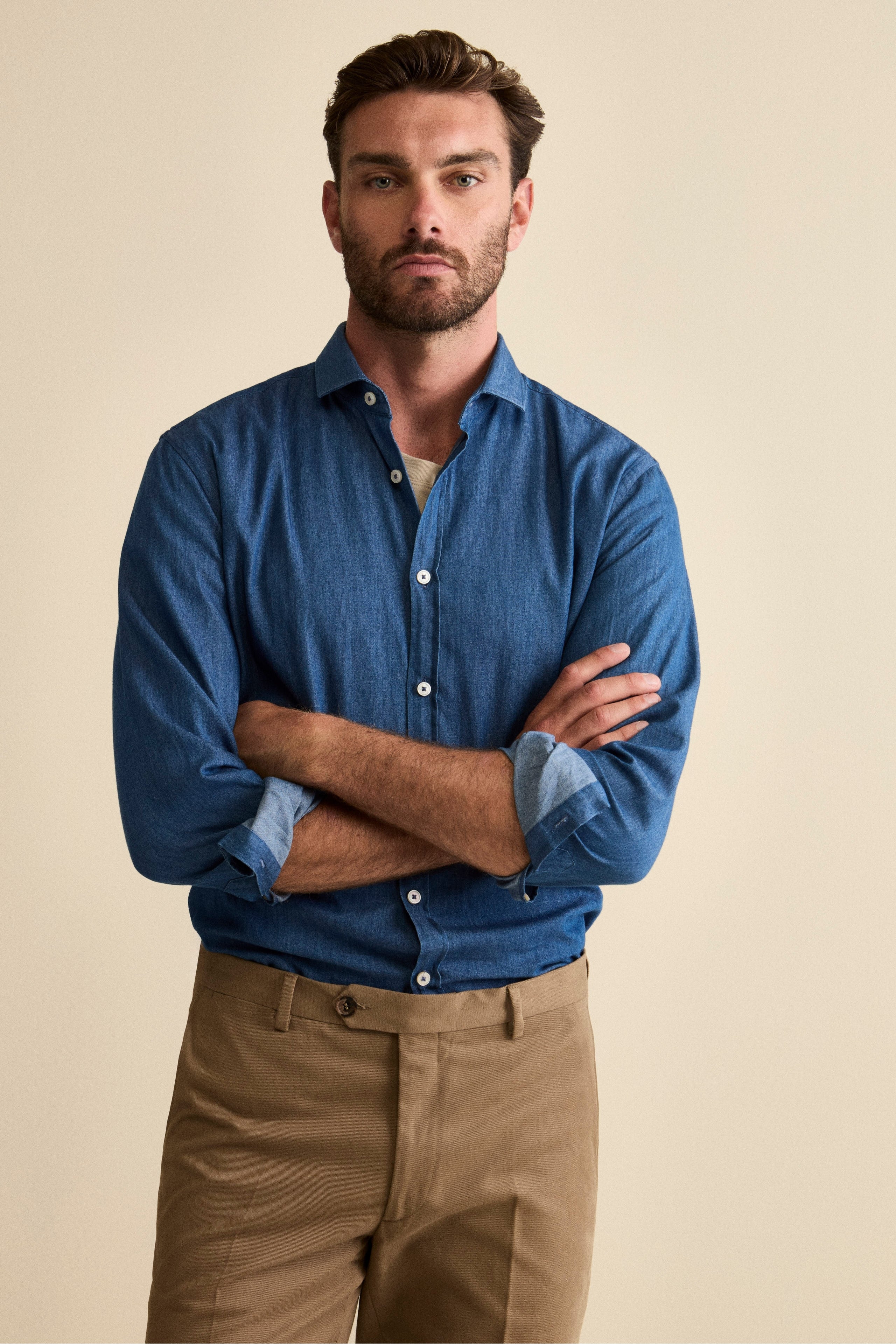 Custom Fit Denim Shirt in Cotton - DENIM