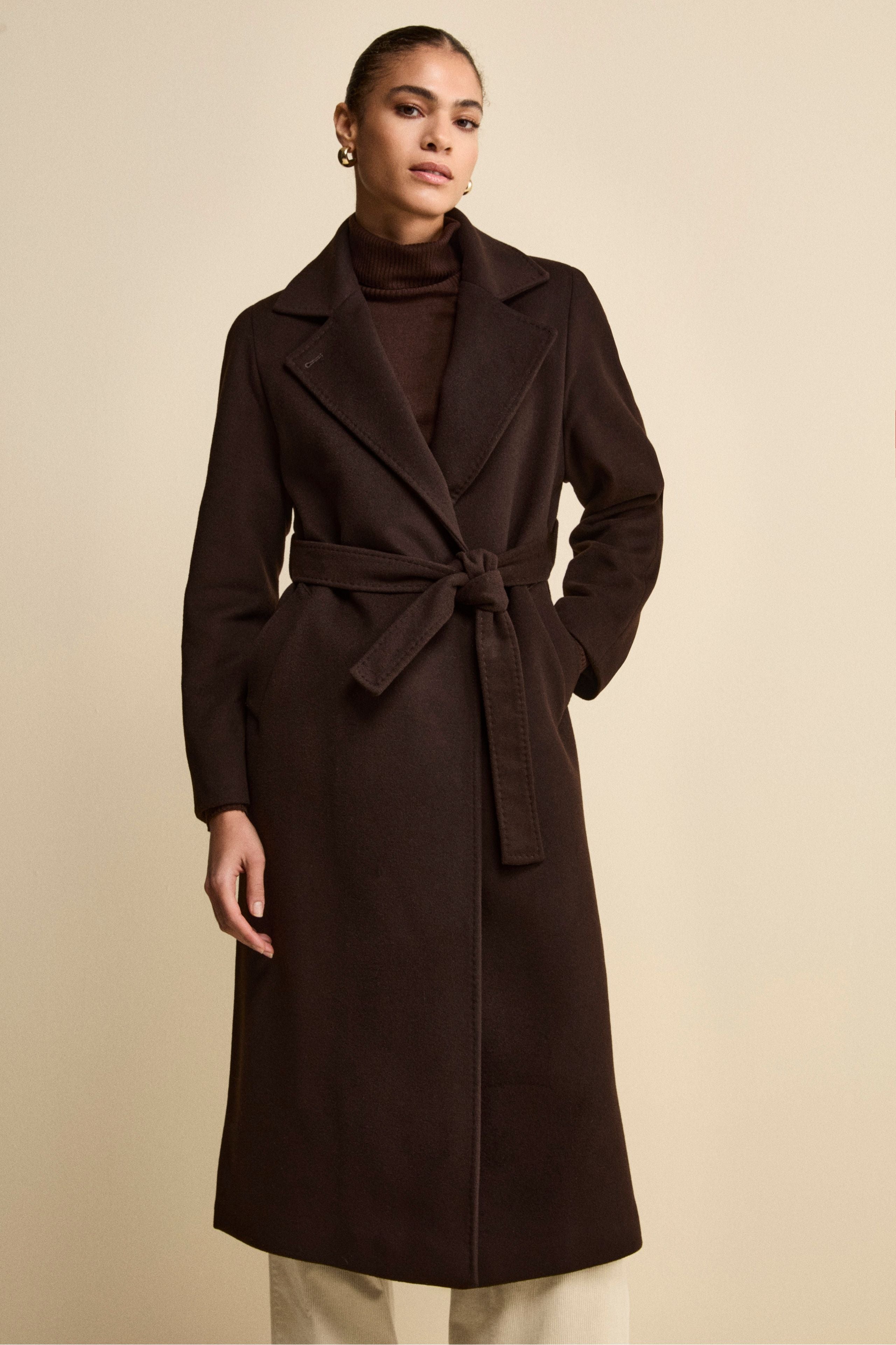 Long coat in wool and cashmere - Dark brown