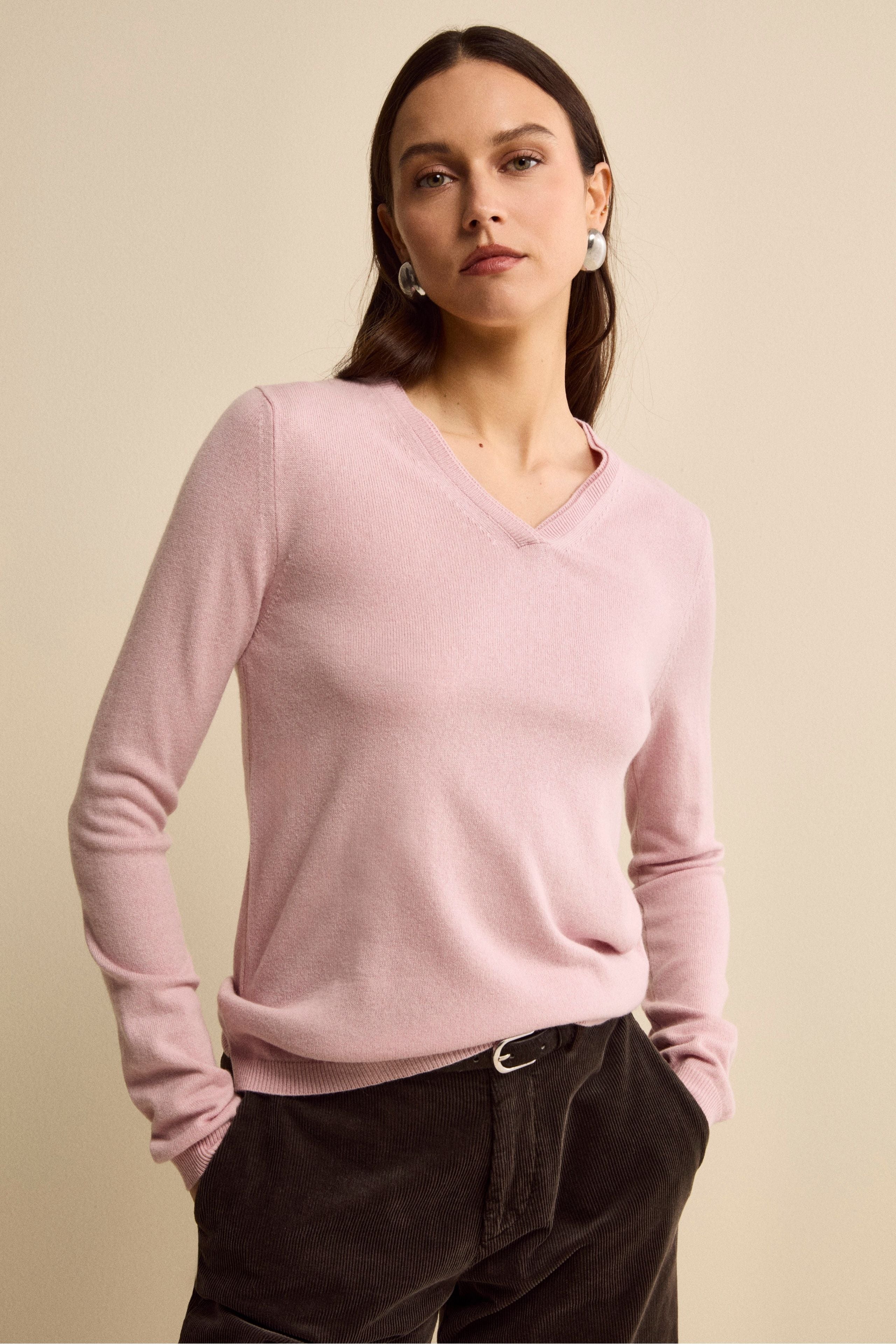 Silk and Cashmere V-Neck Pullover - PINK