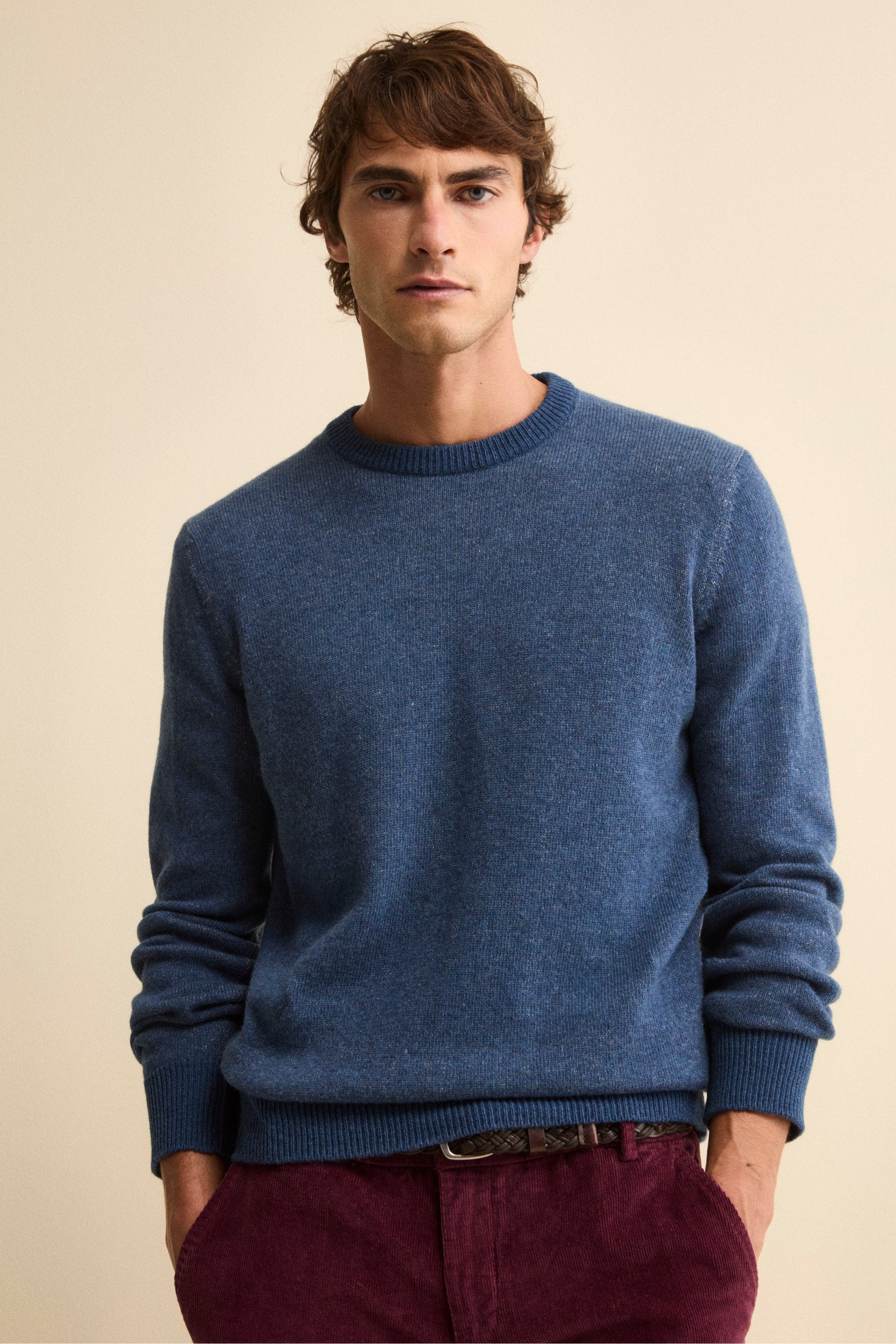 Mouline Crewneck Sweater in Extrafine Merino Wool - DENIM