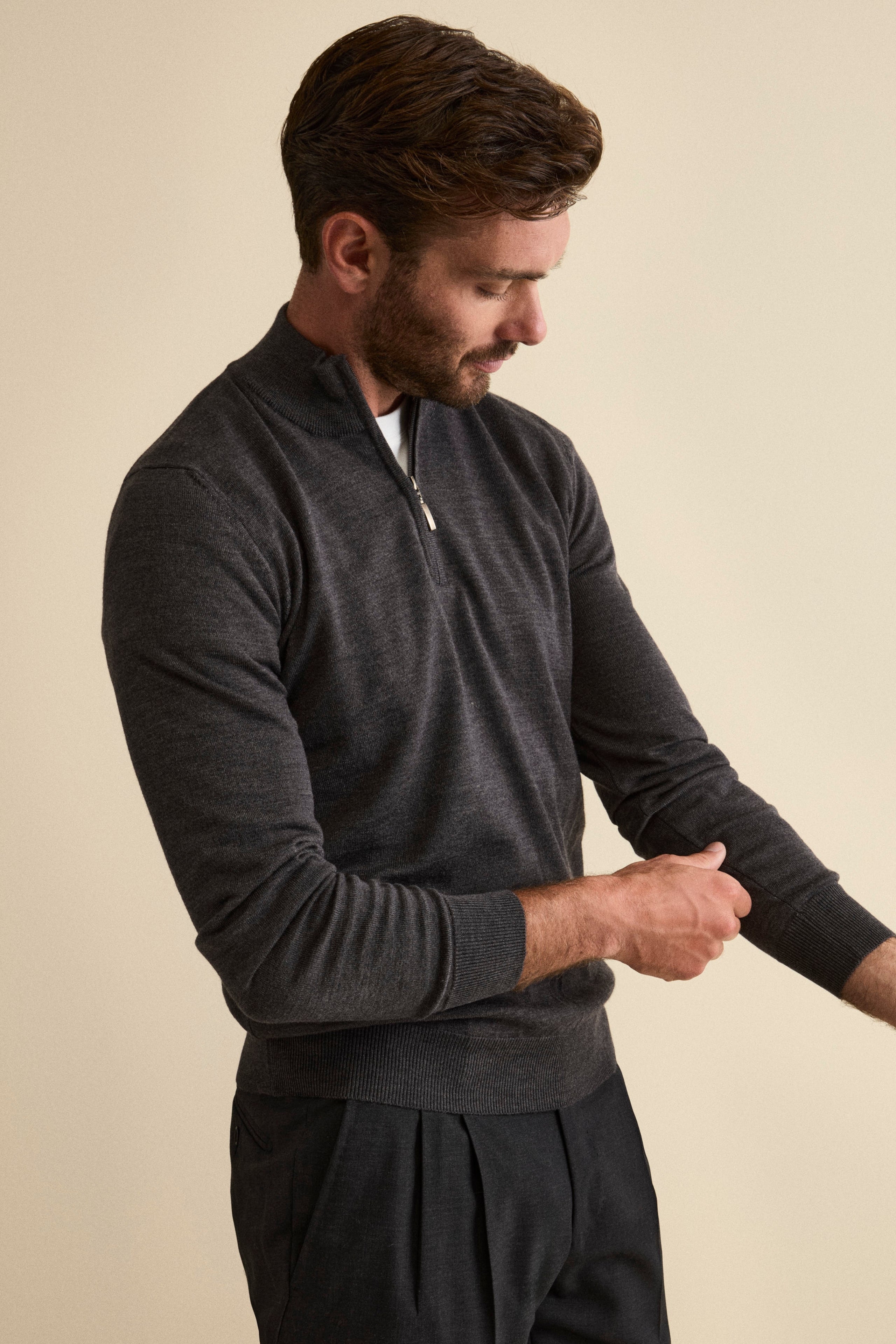 Turtleneck with Zip in Merino Wool - Military green