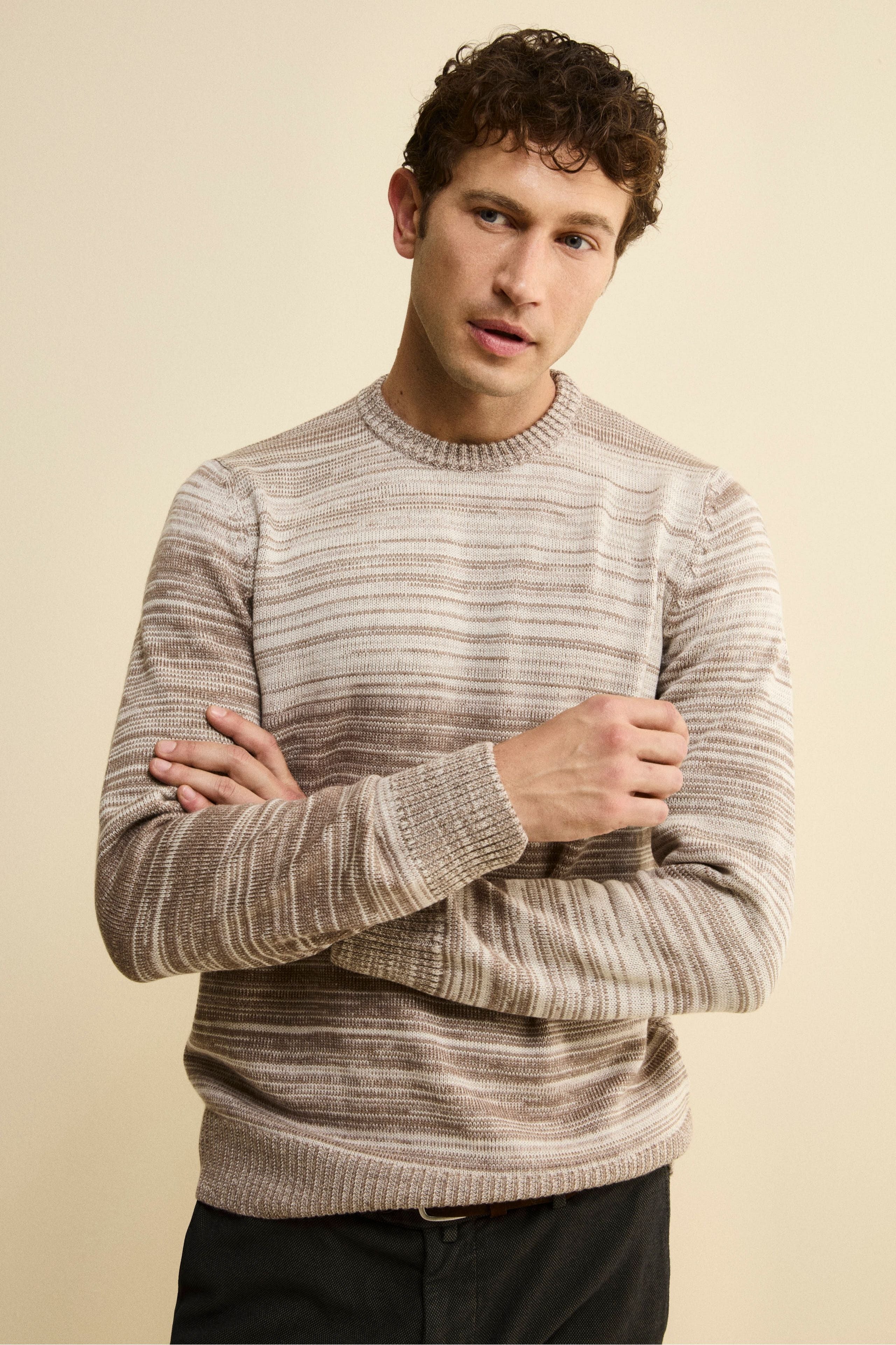 Striped Merino Wool Sweater - gray