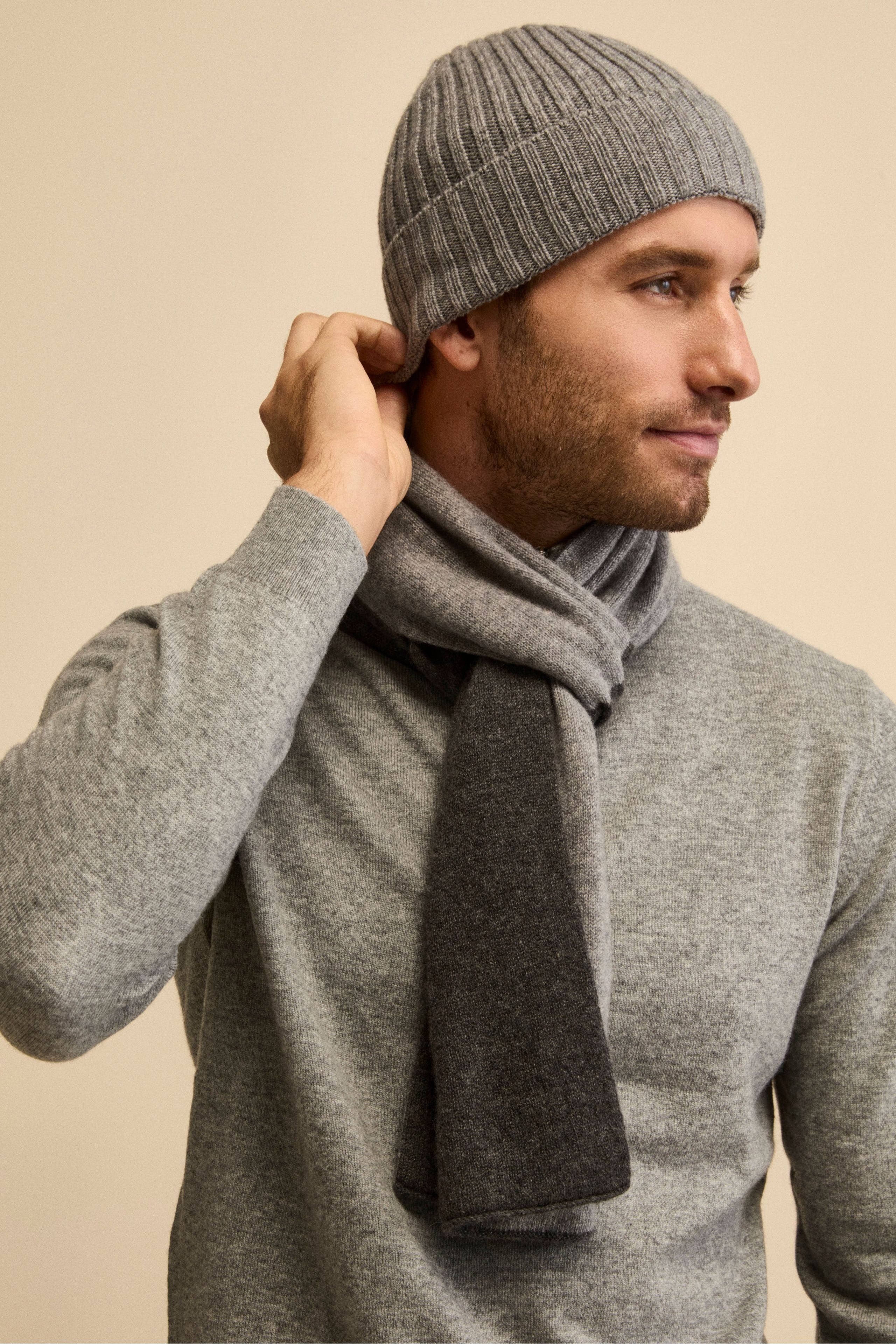Bicolor cashmere knit collar - Dark grey-Light grey