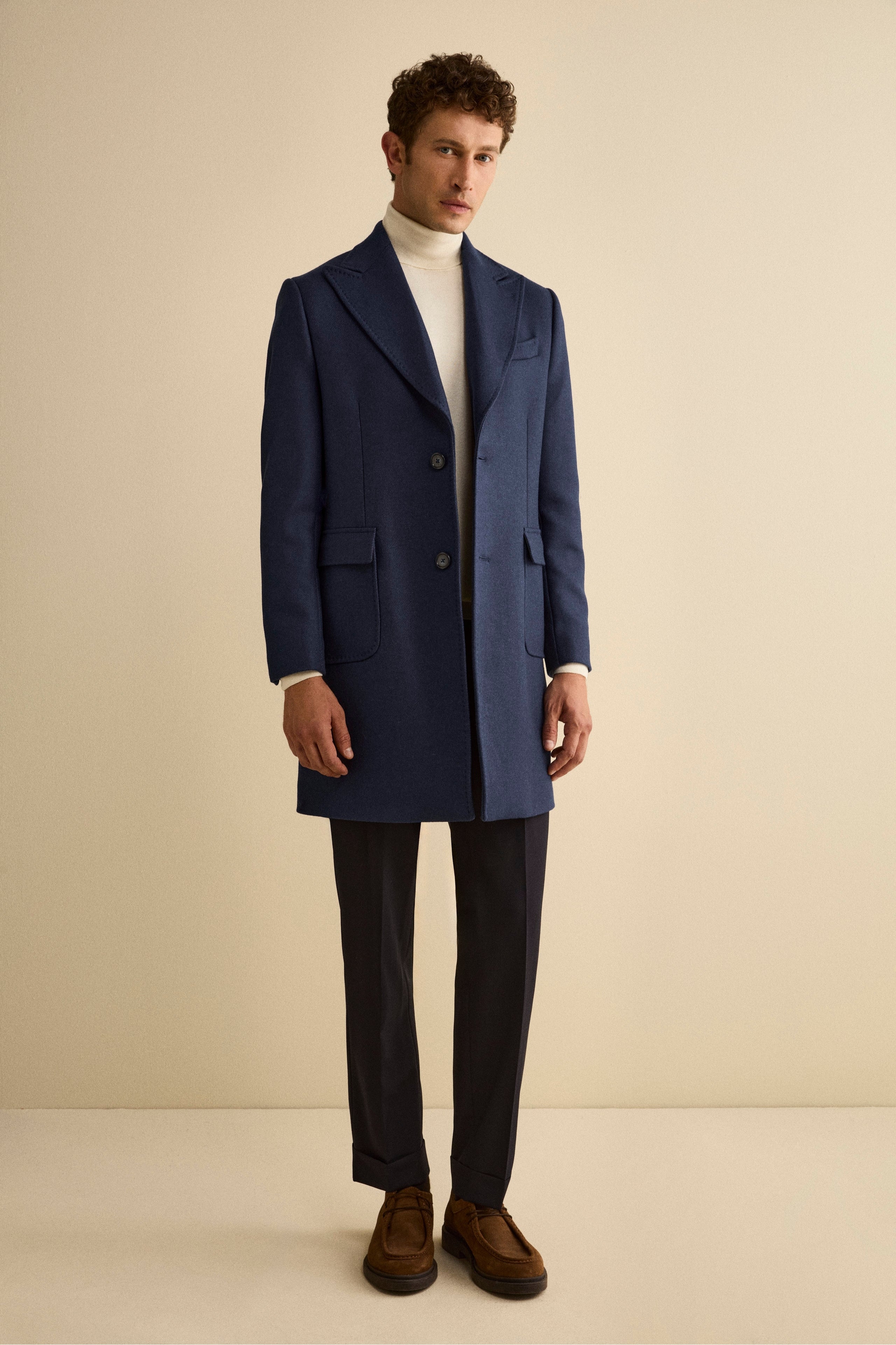 Twill Coat in Wool - BLUE