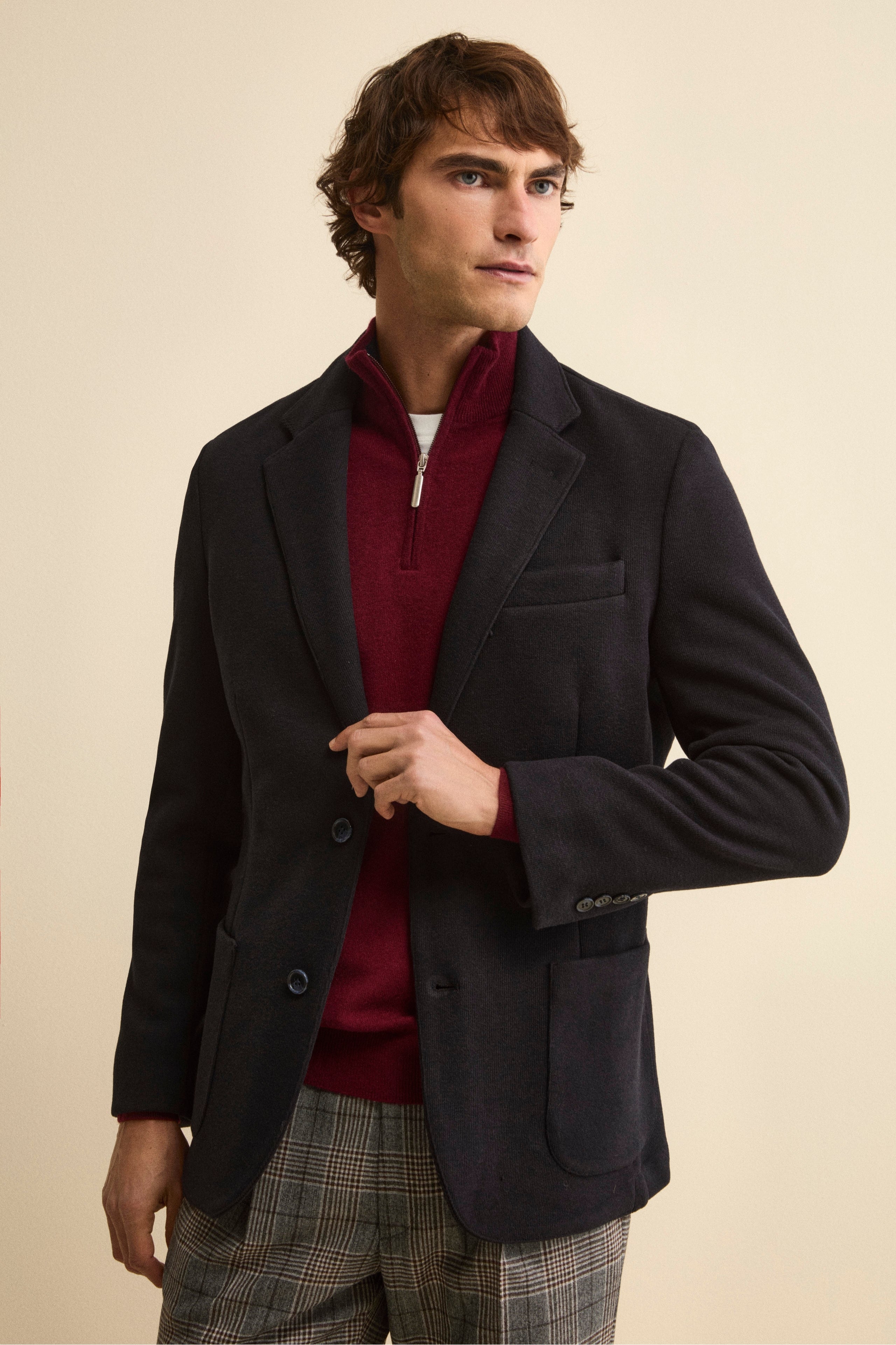 Unlined Single-Breasted Jersey Blazer - BLUE