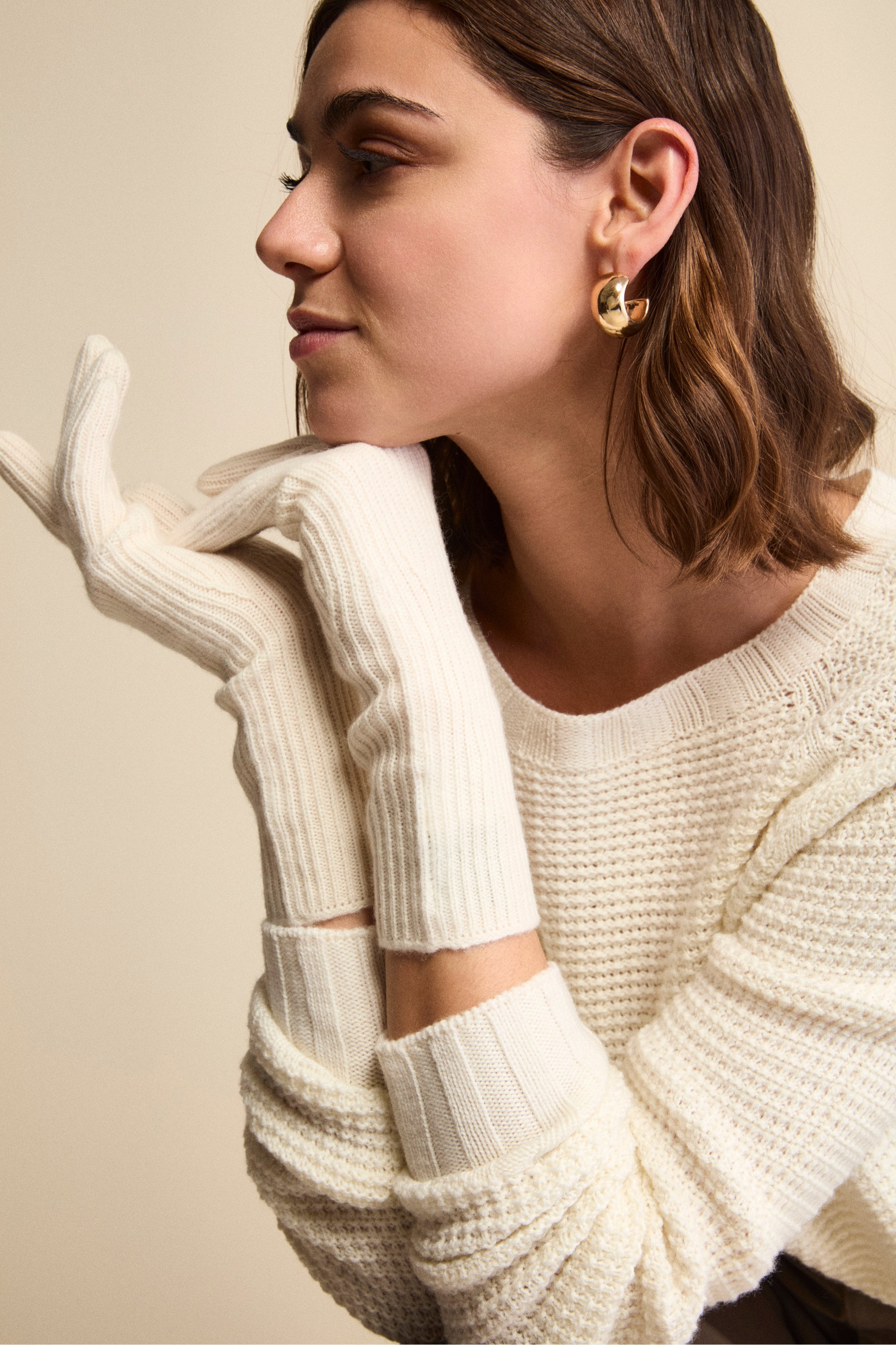 Ribbed Wool and Cashmere Glove - WHITE
