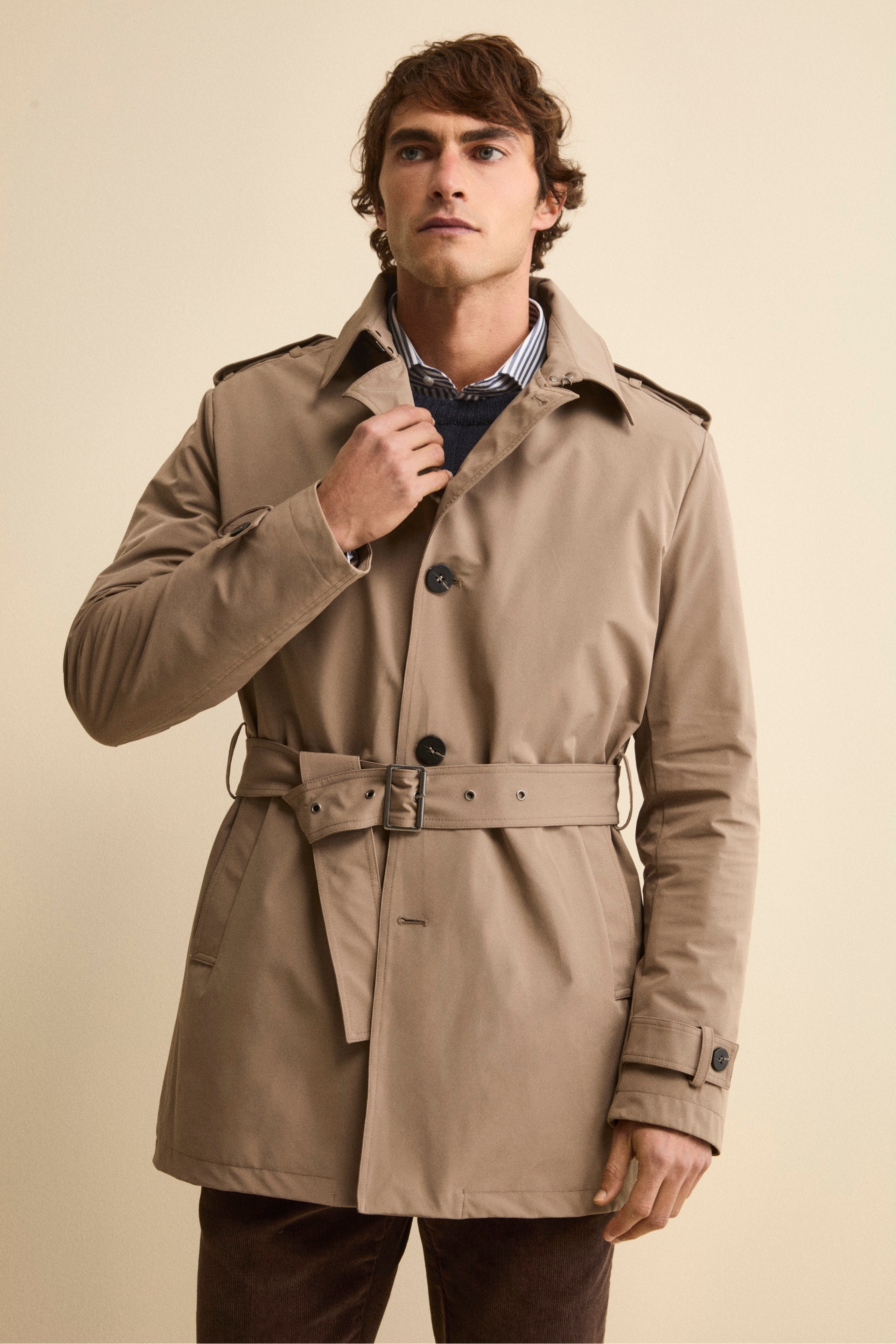 Quilted Raincoat with Belt - Brown
