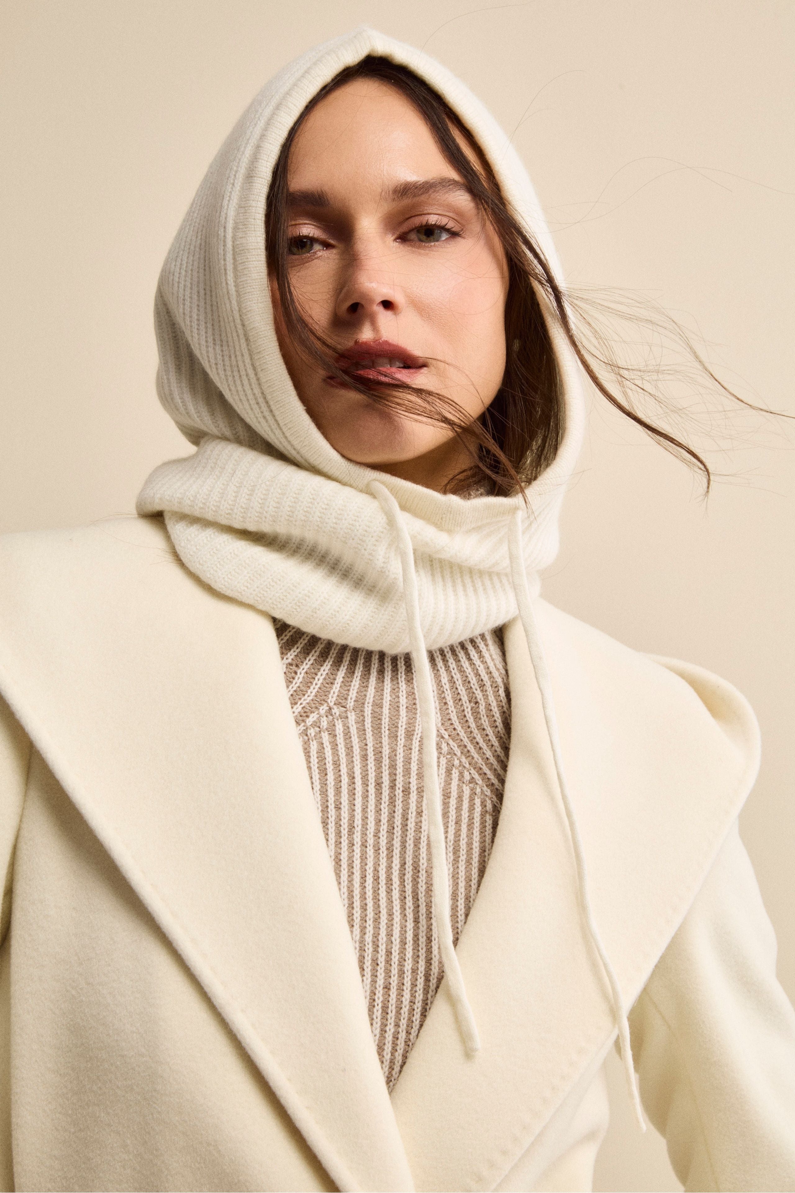 Ribbed Cashmere Balaclava - WHITE