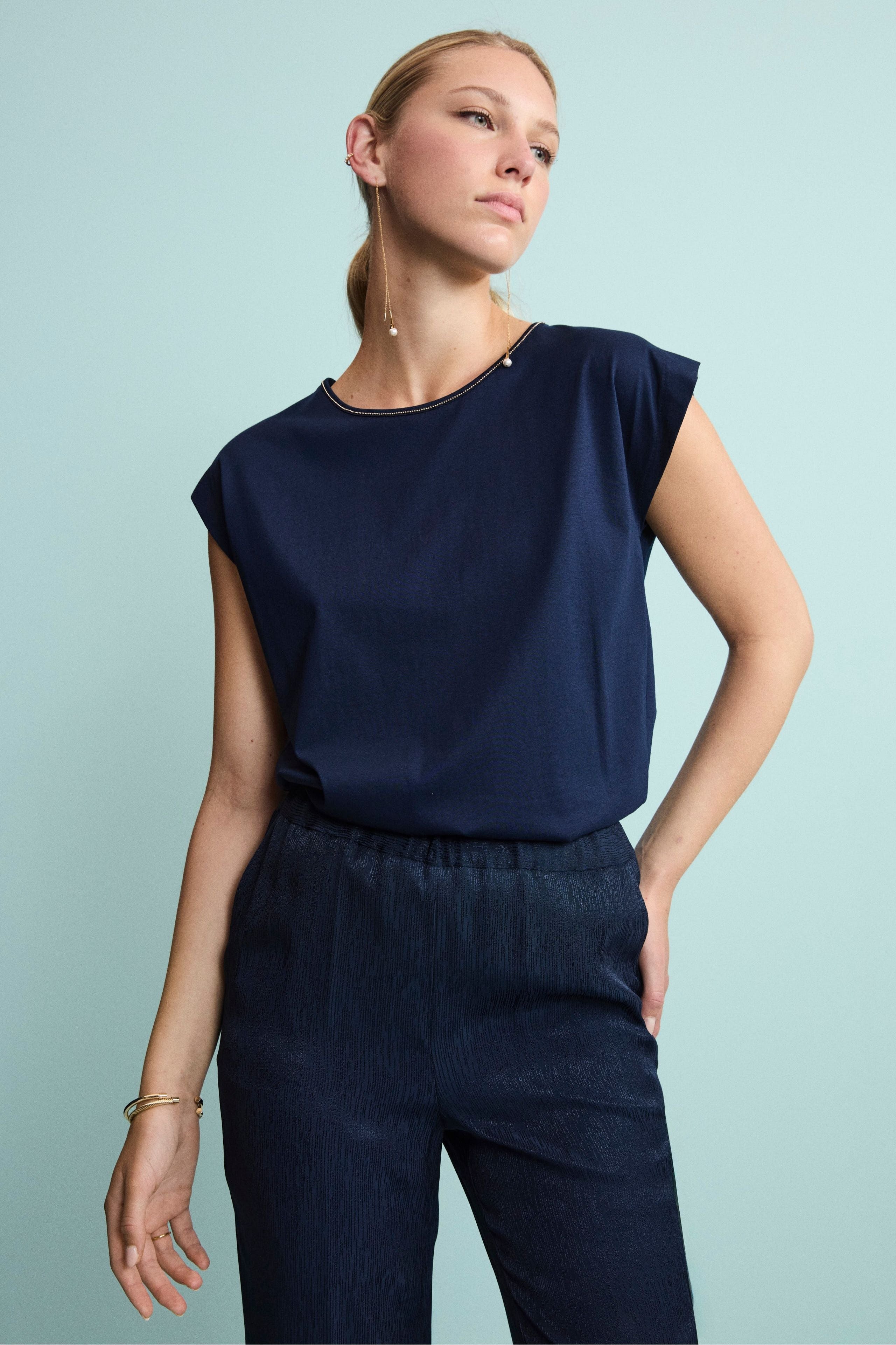 Maglietta Girocollo in Jersey di Cotone - BLU