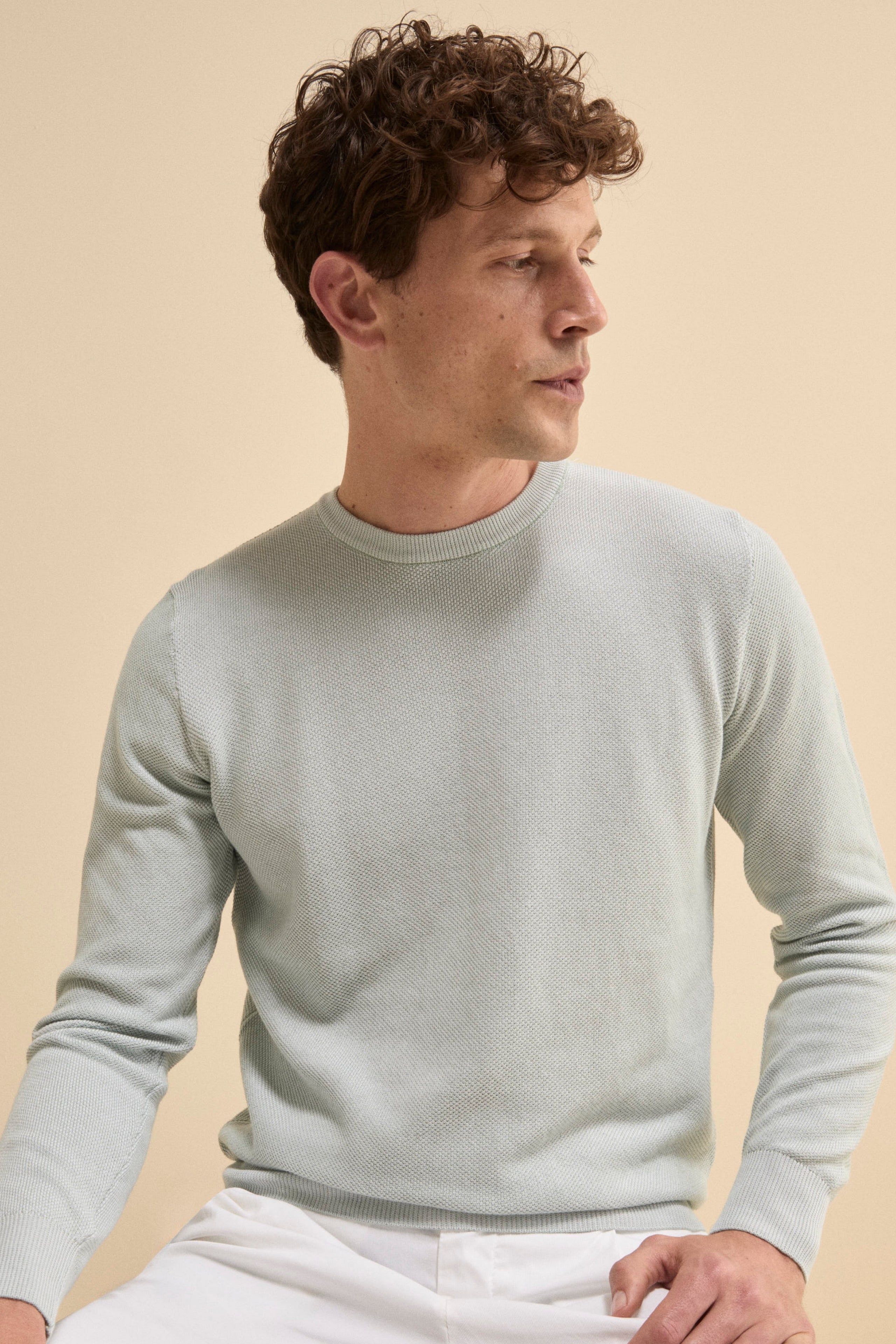 Girocollo Lavorato in Cotone - BIANCO/VERDE