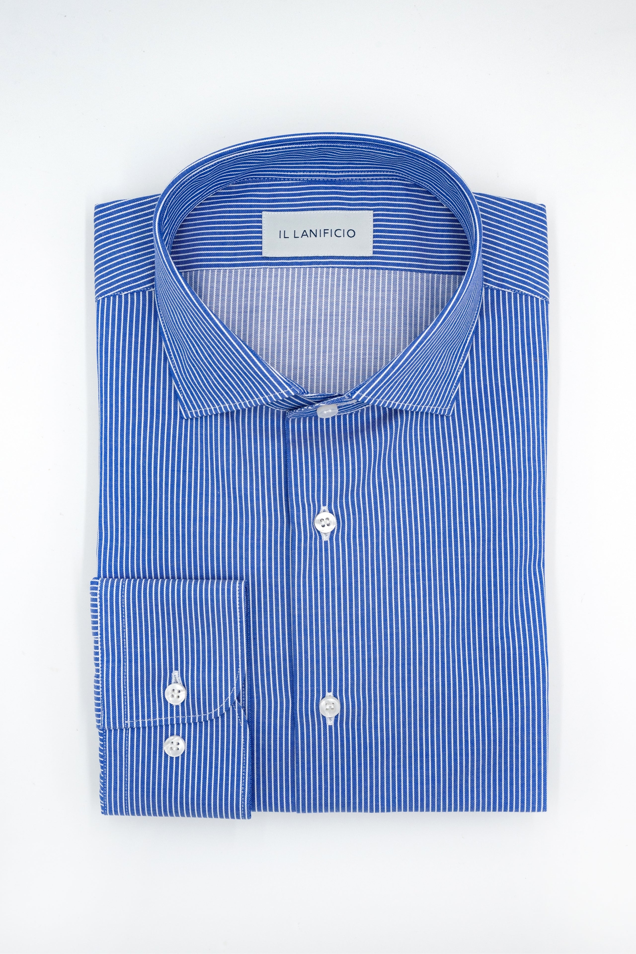 Custom-Fit Patterned Twill Shirt - BLUE MICRO-STRIPED
