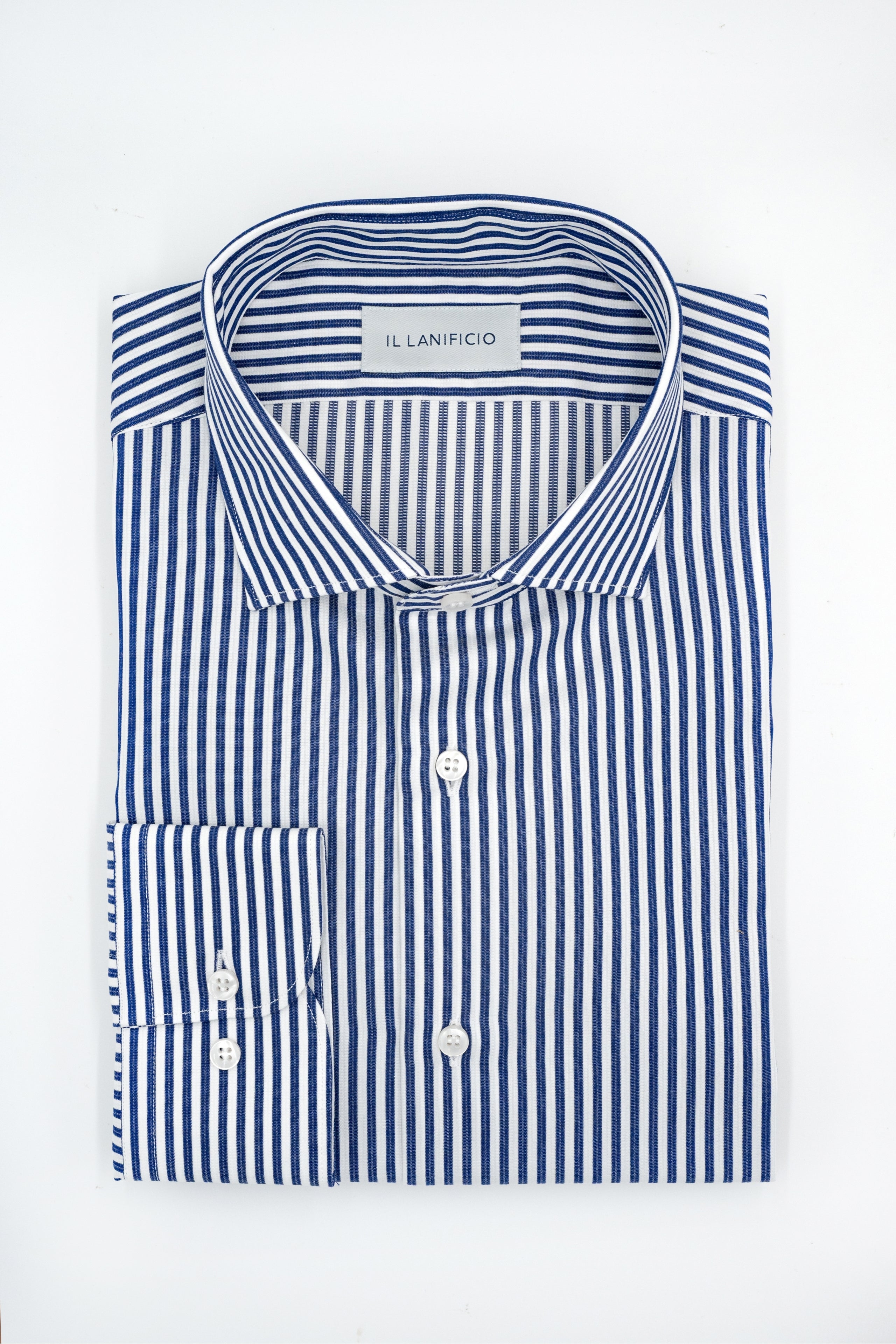 Custom-Fit Oxford Shirt with French Collar - Blue stripe
