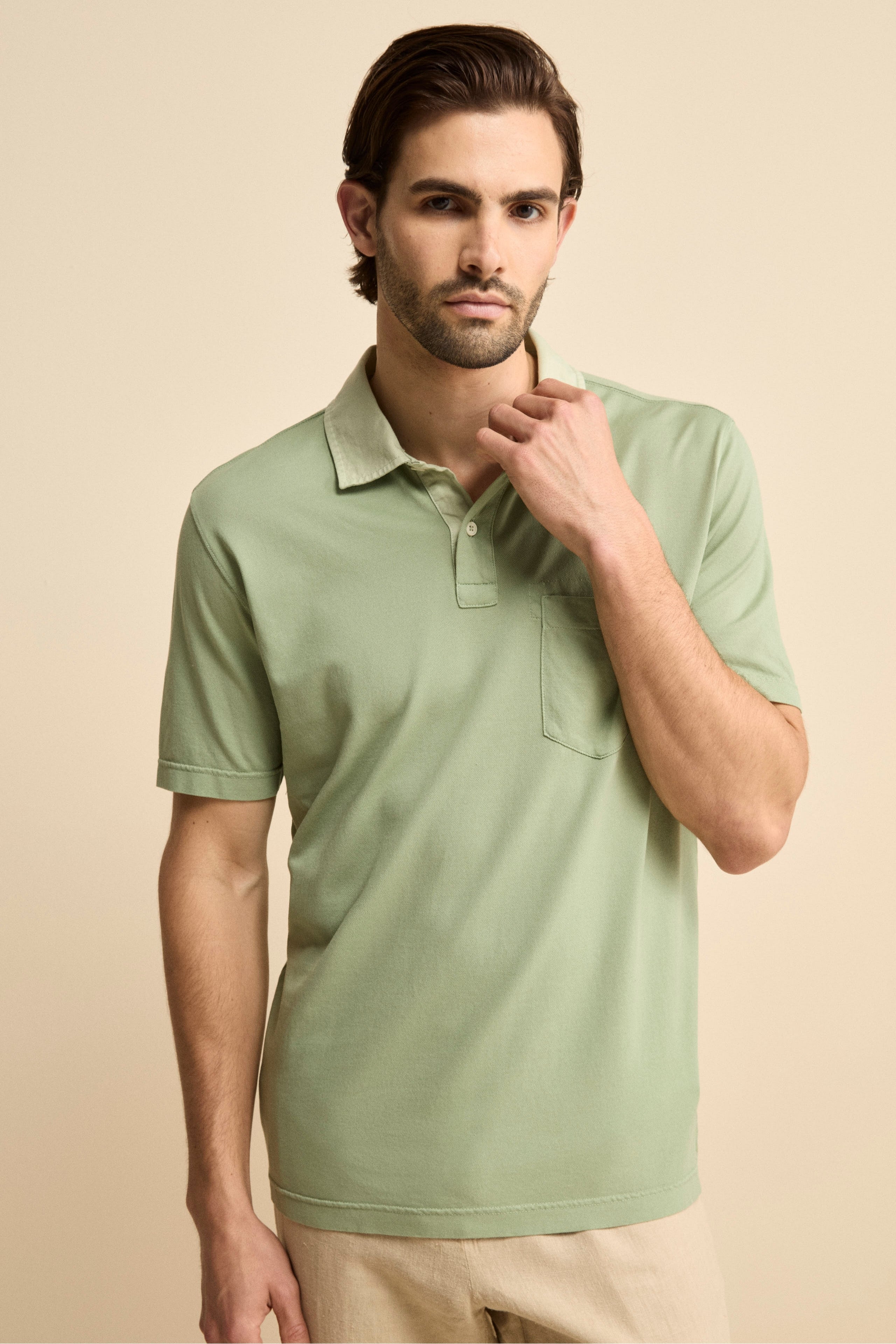 Polo Piquet in Filo di Scozia con Taschino - OLIVA