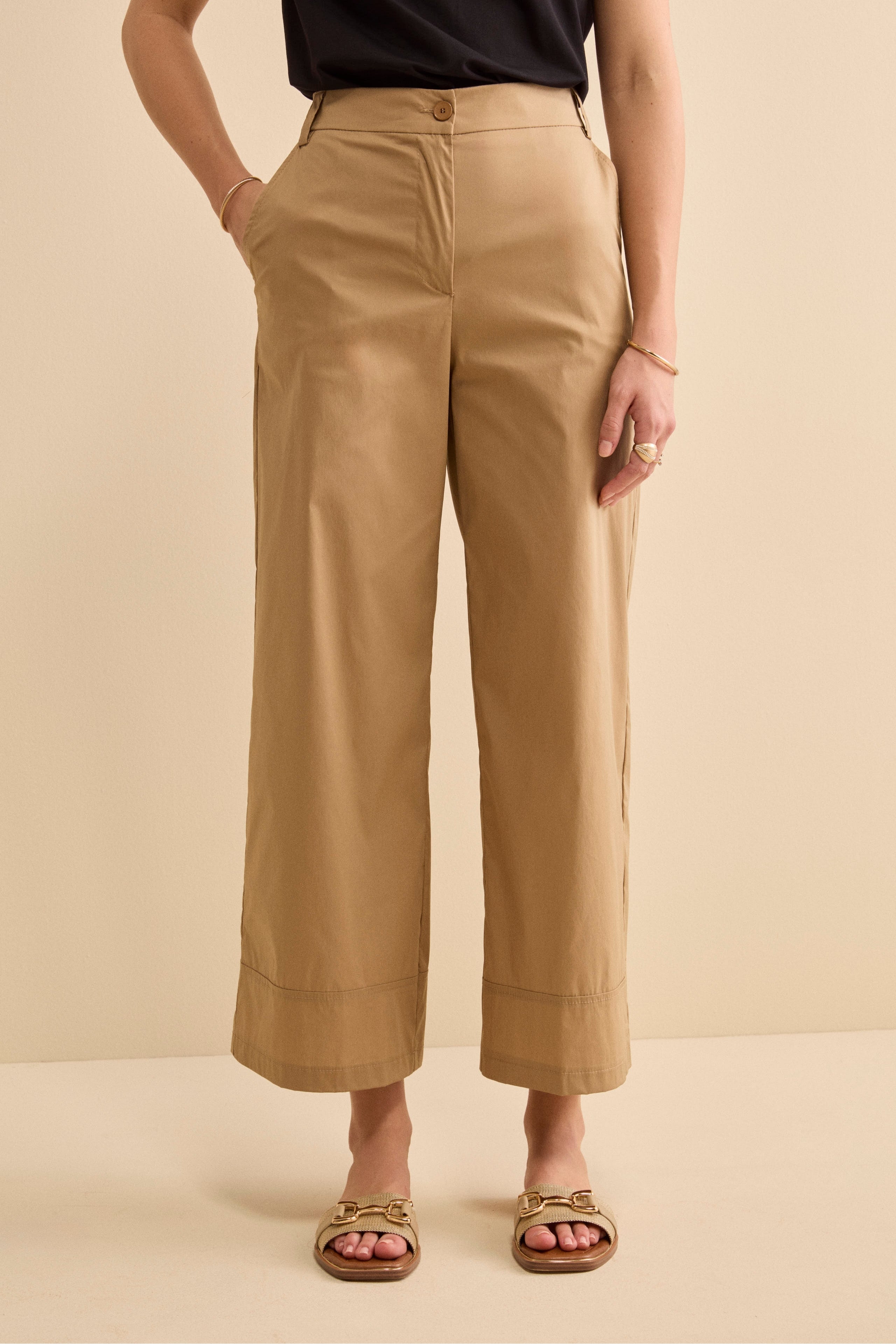 Pantalone Cropped a Palazzo in Tela - CAMMELLO