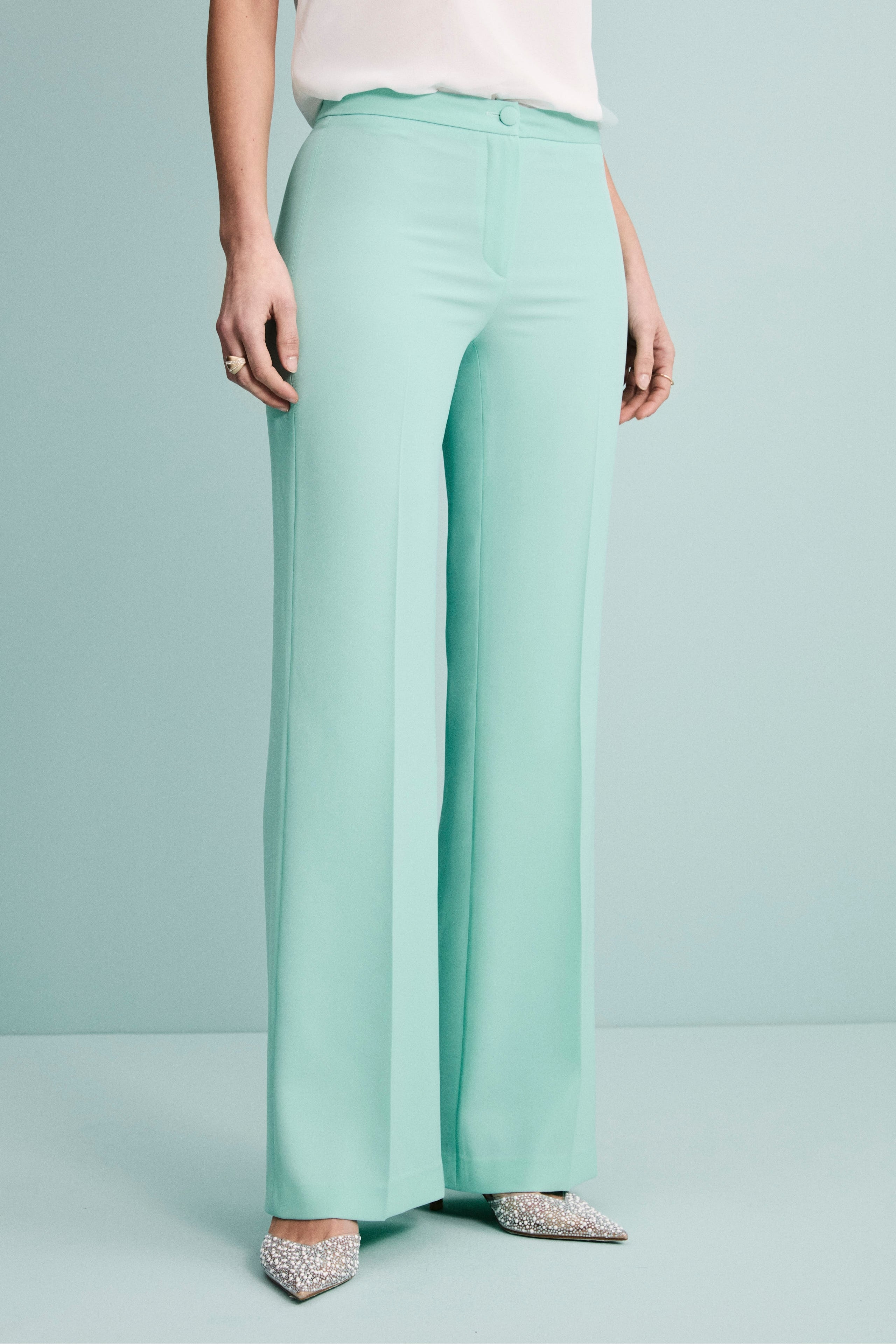 Pantalone Twill a Palazzo con Pieghe - ACQUA