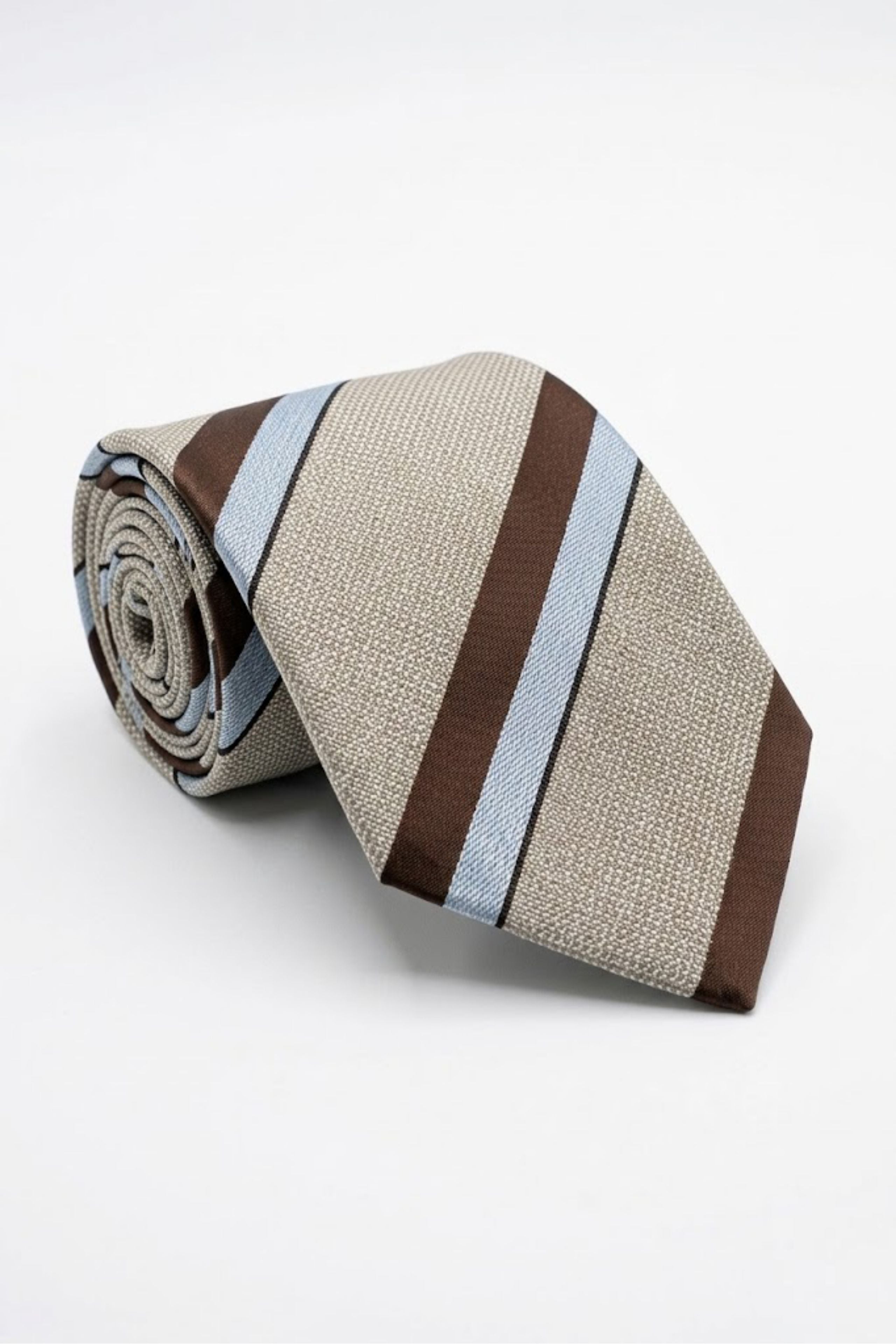 Cravate Jacquard en Coton et Soie à Rayures - Rayure beige