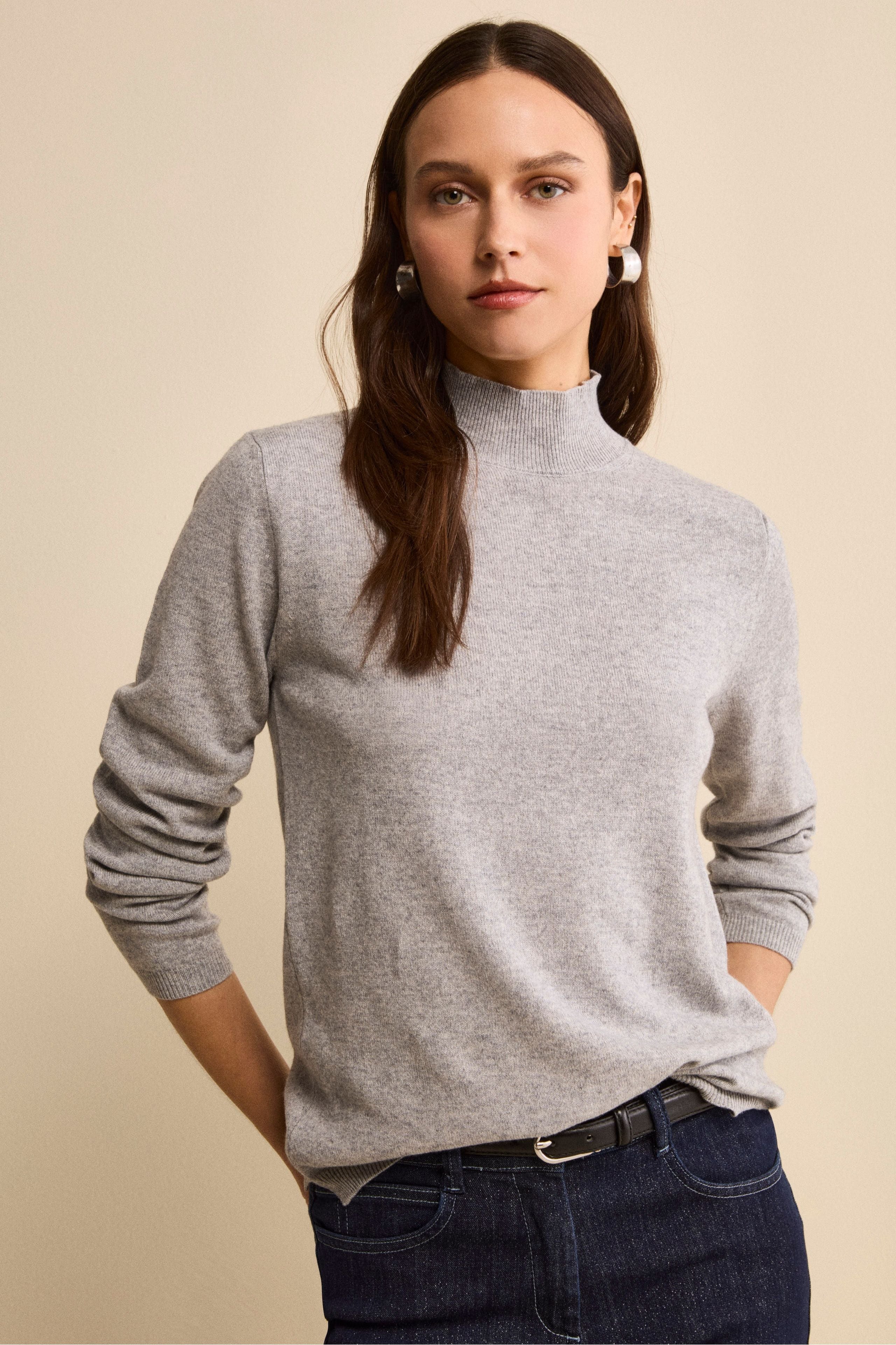 Turtleneck in Silk and Cashmere - Light grey