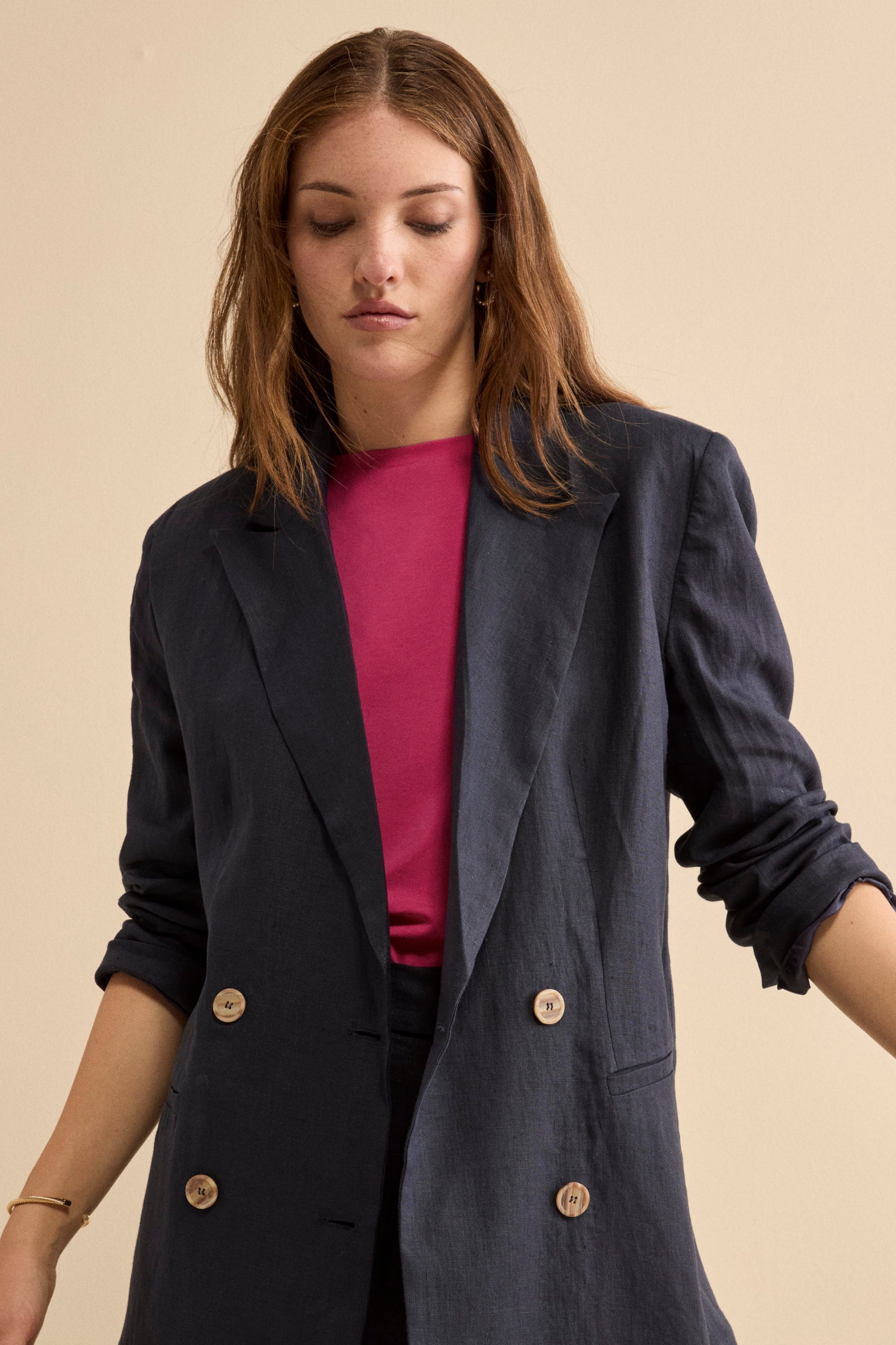 Blazer Over Doppiopetto in Lino - BLU