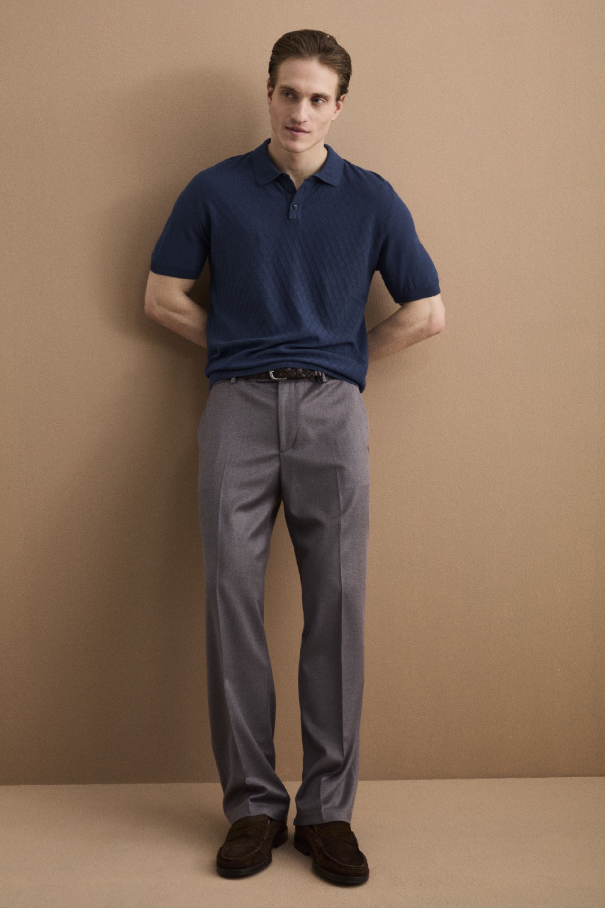 Pantalone Gamba Larga in Misto Lana con Piega - ANTRACITE