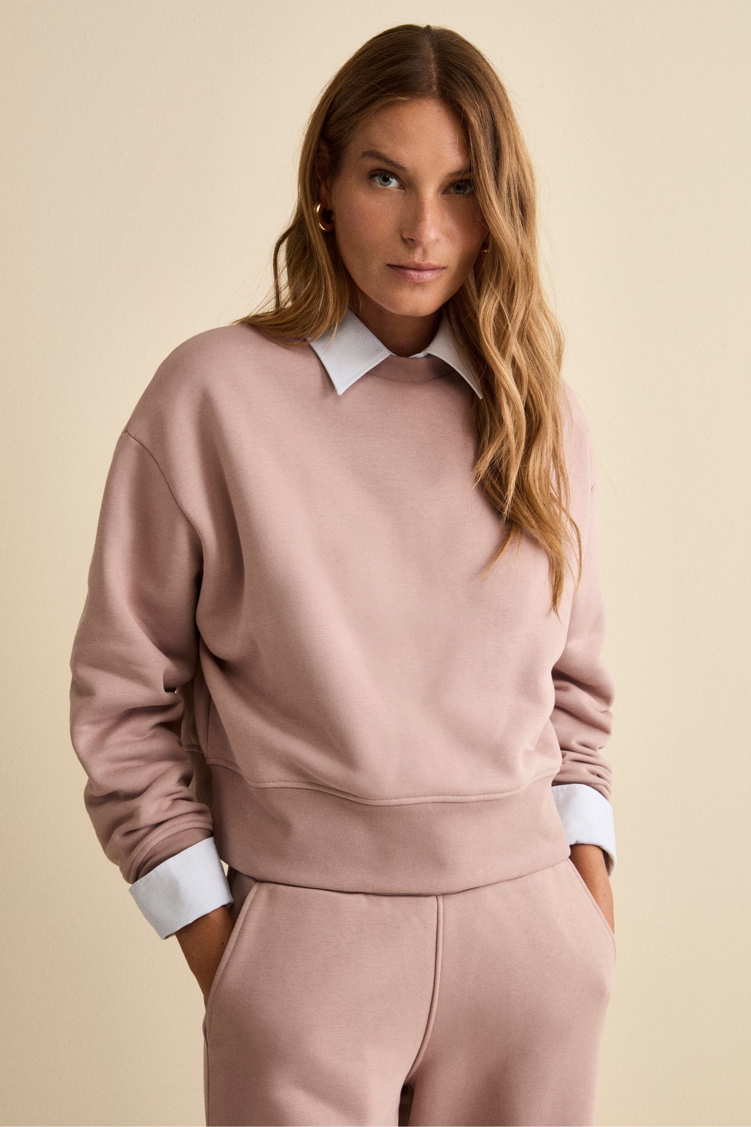 Oversized Cotton Crewneck Sweatshirt - Old pink
