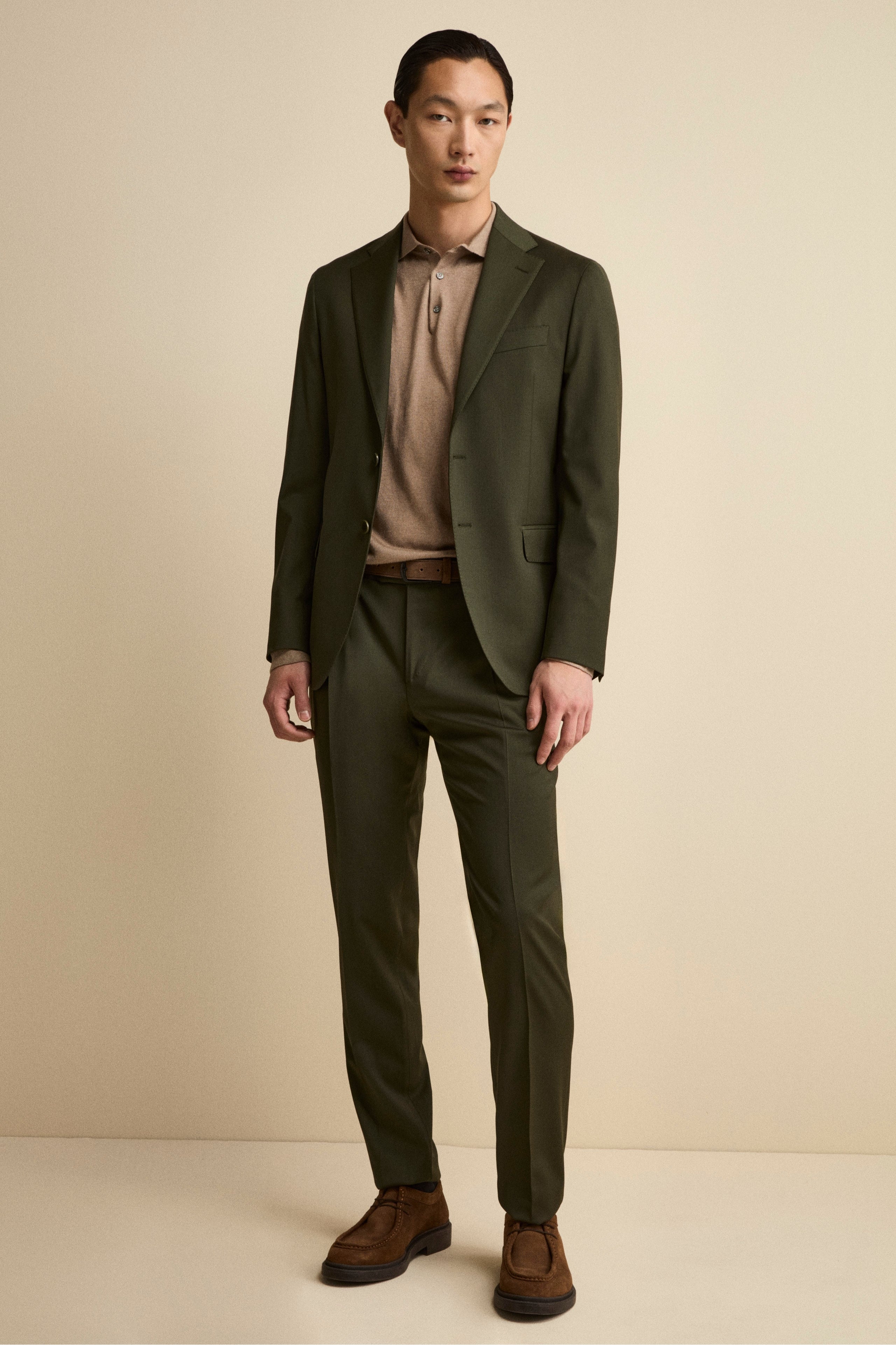 Lined Single-Breasted Wool Suit Slim Fit - Green