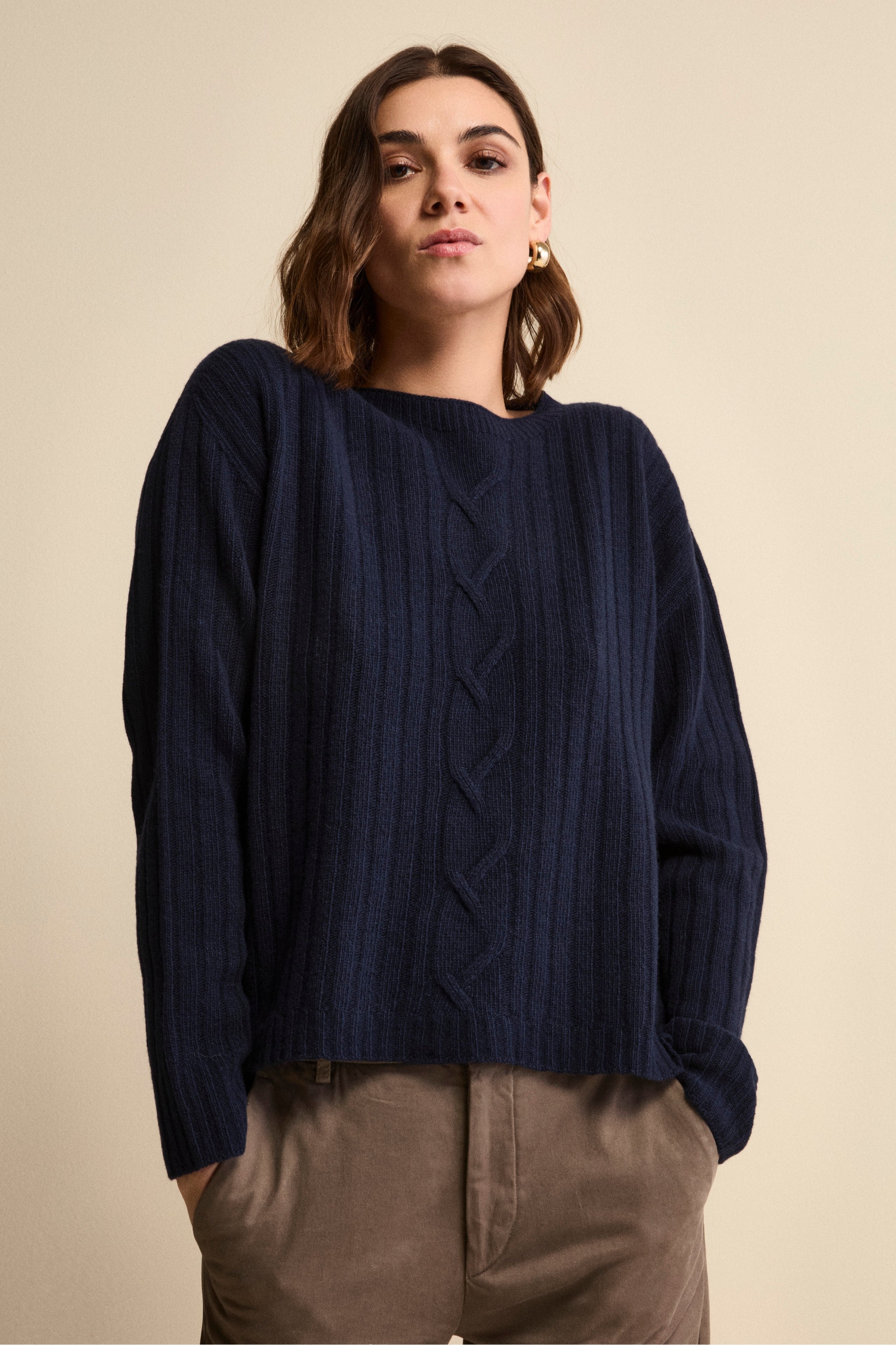 Boat-Neck Sweater in Wool and Cashmere - BLUE