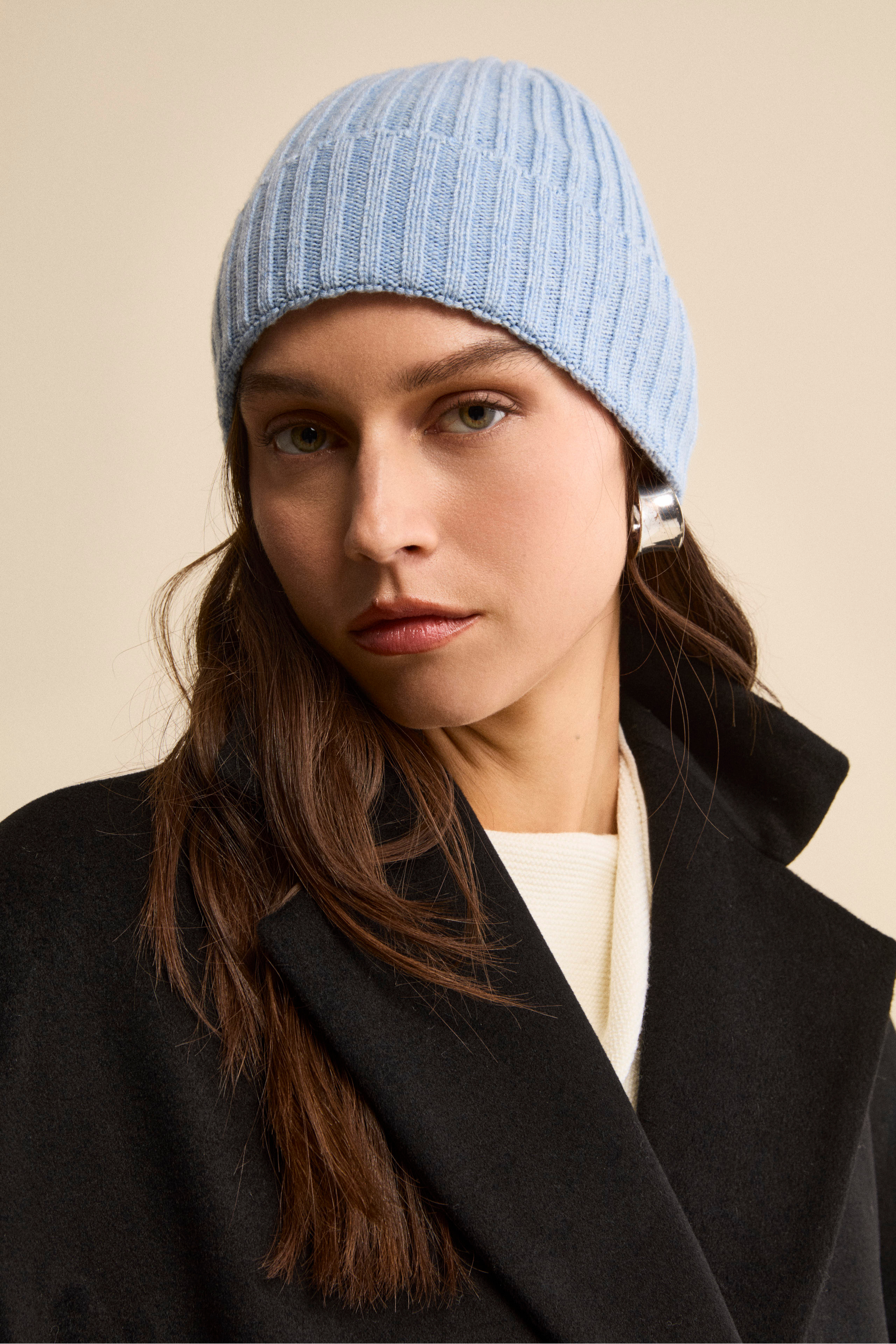 Ribbed cashmere beanie - Light blue
