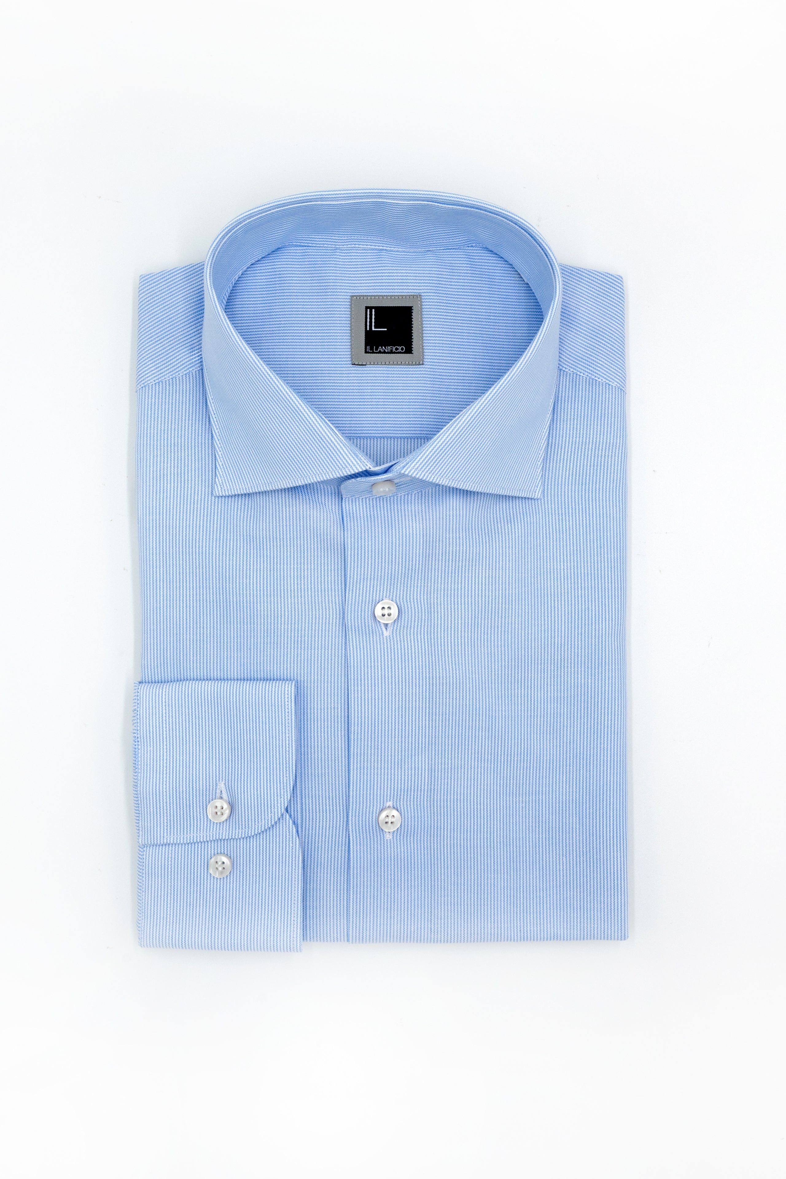 Regular Fit Striped Shirt with French Collar - Light blue stripe