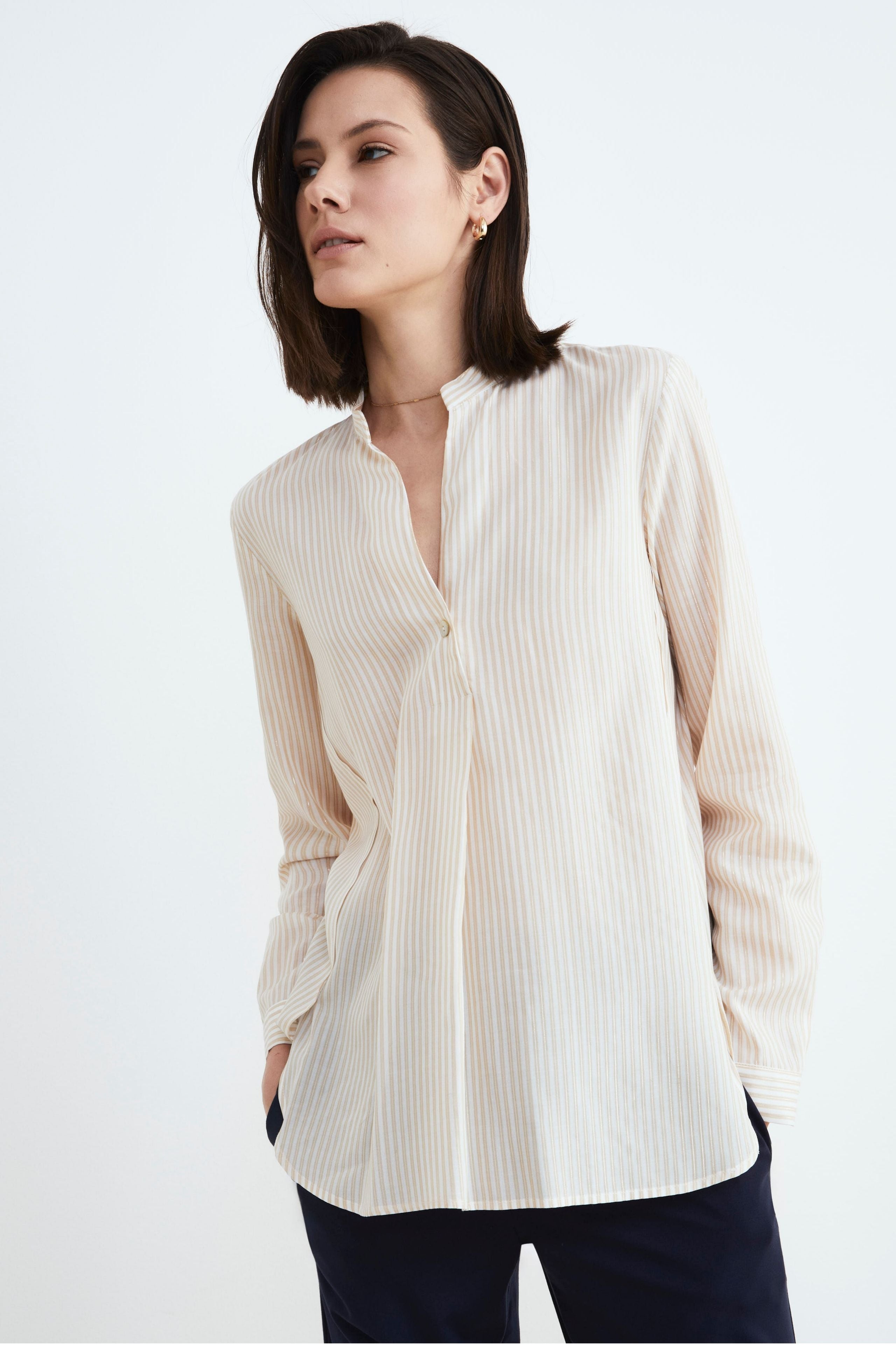 Camicia donna collo coreana - BIANCO RIGATO