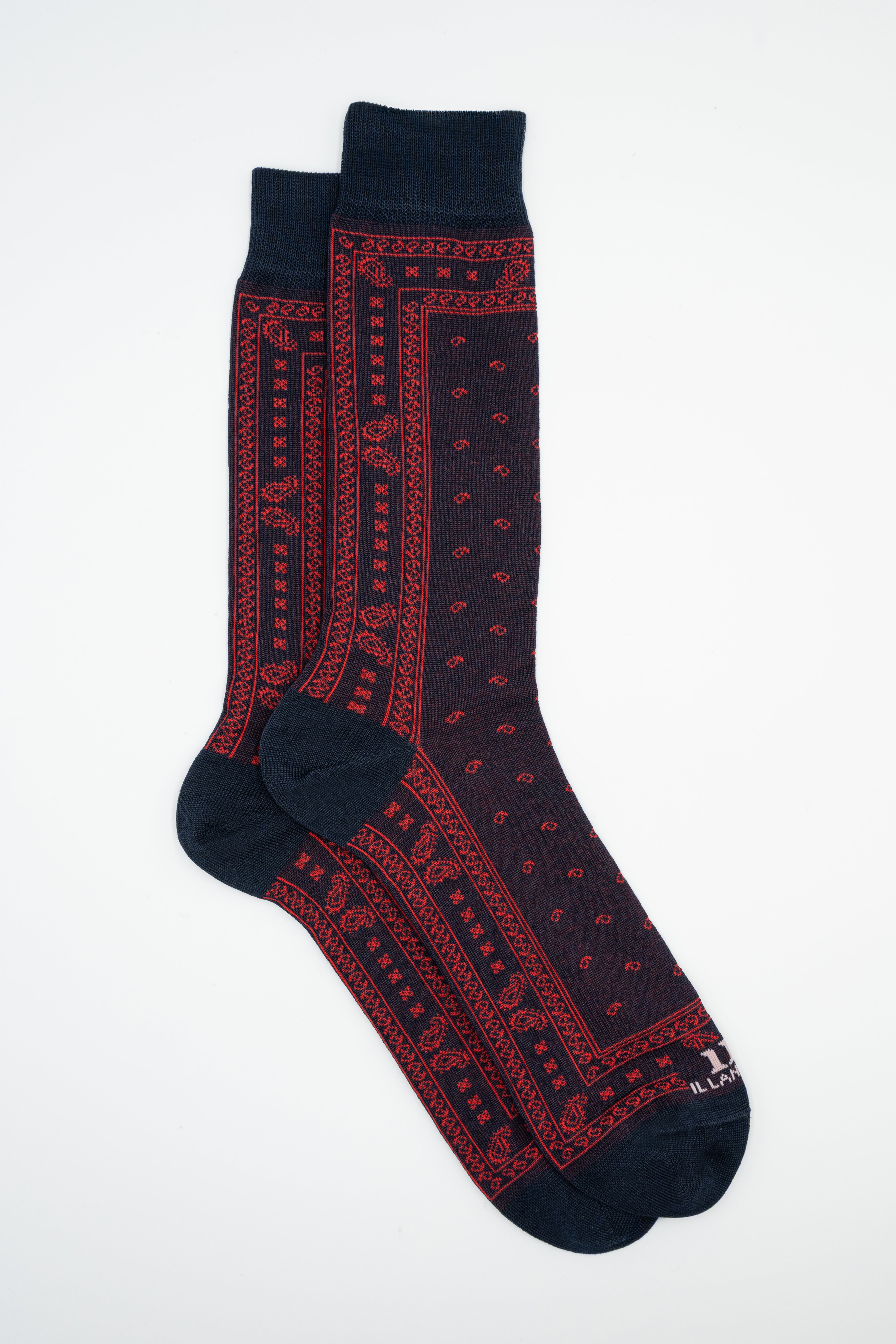 Calze Corte in Cotone Fantasia Bandana - BLU/ROSSO