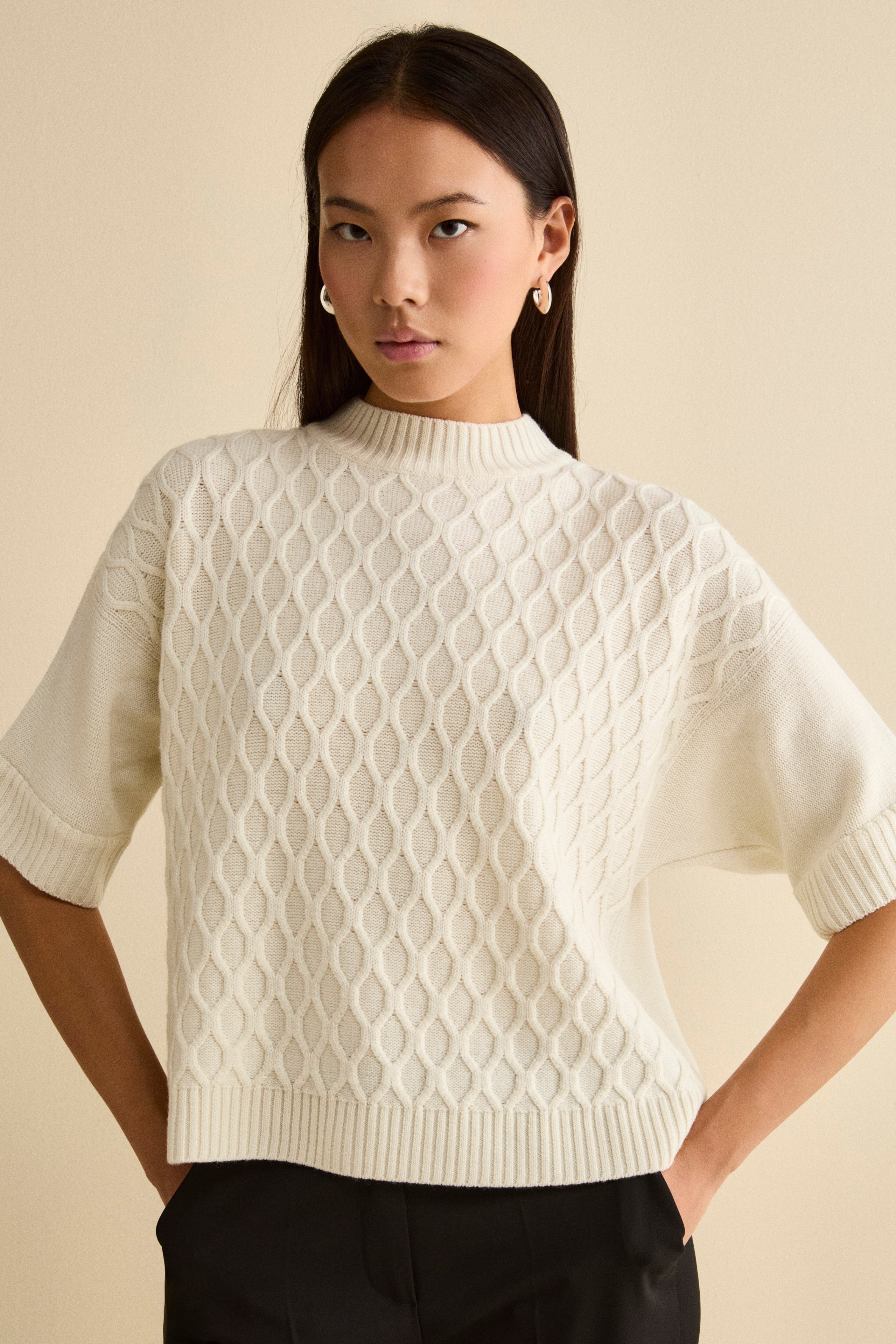 Short-Sleeve Crewneck in Merino Wool - ECRU